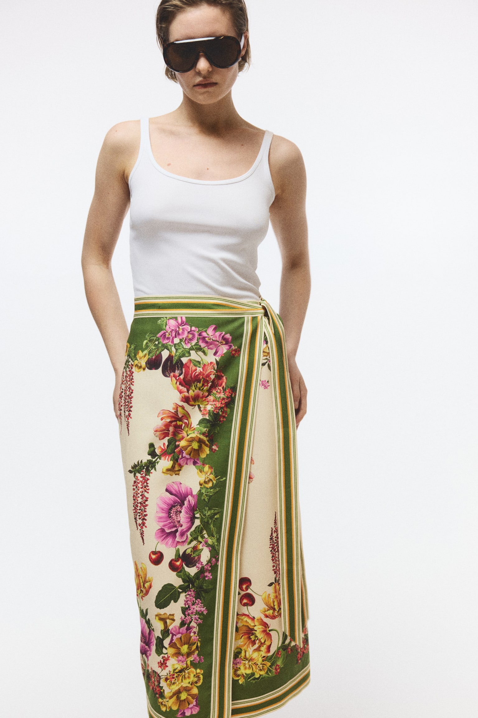 Printed wrap skirt - Green/Floral - 1