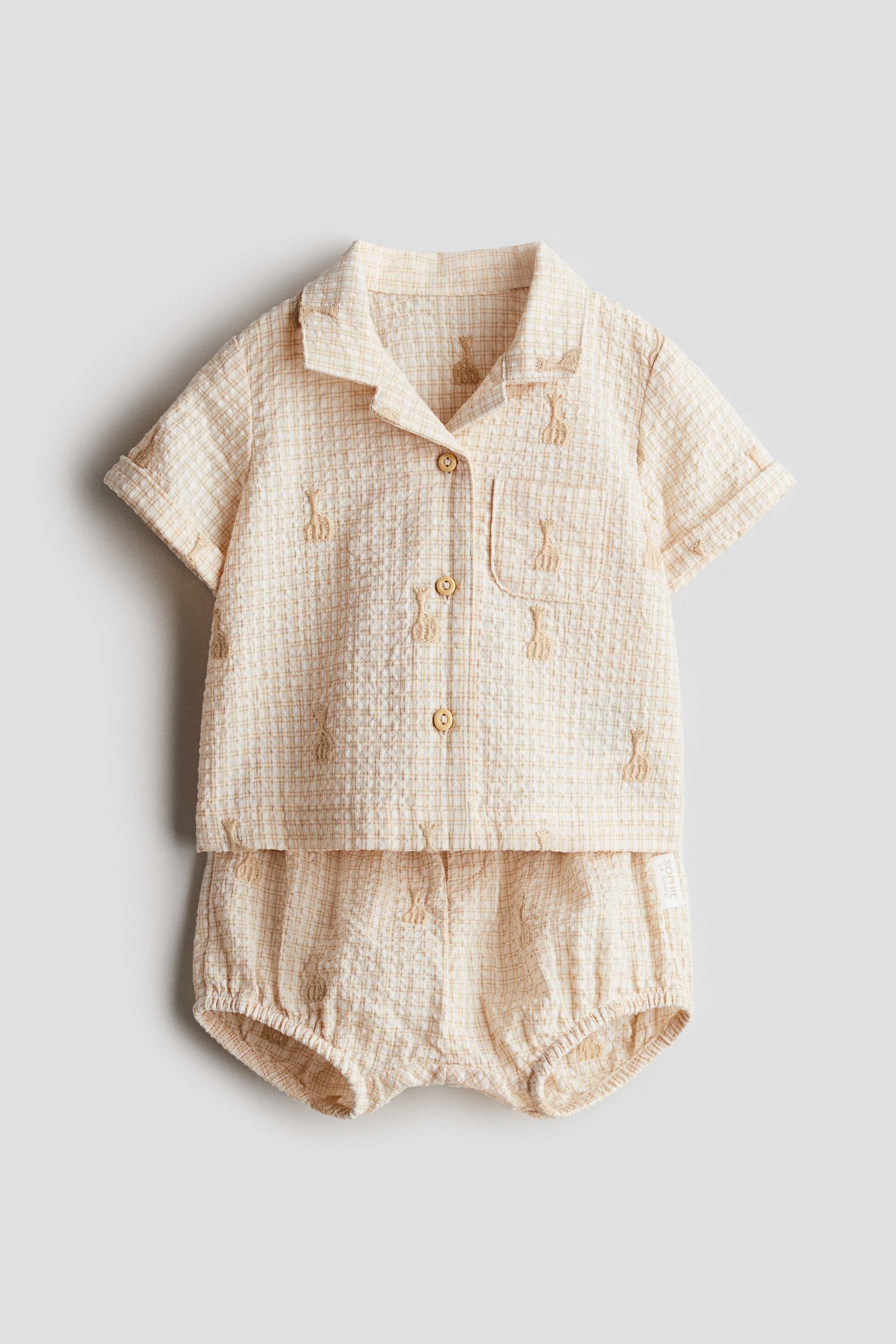 2-delige set van katoenen seersucker - Lichtbeige