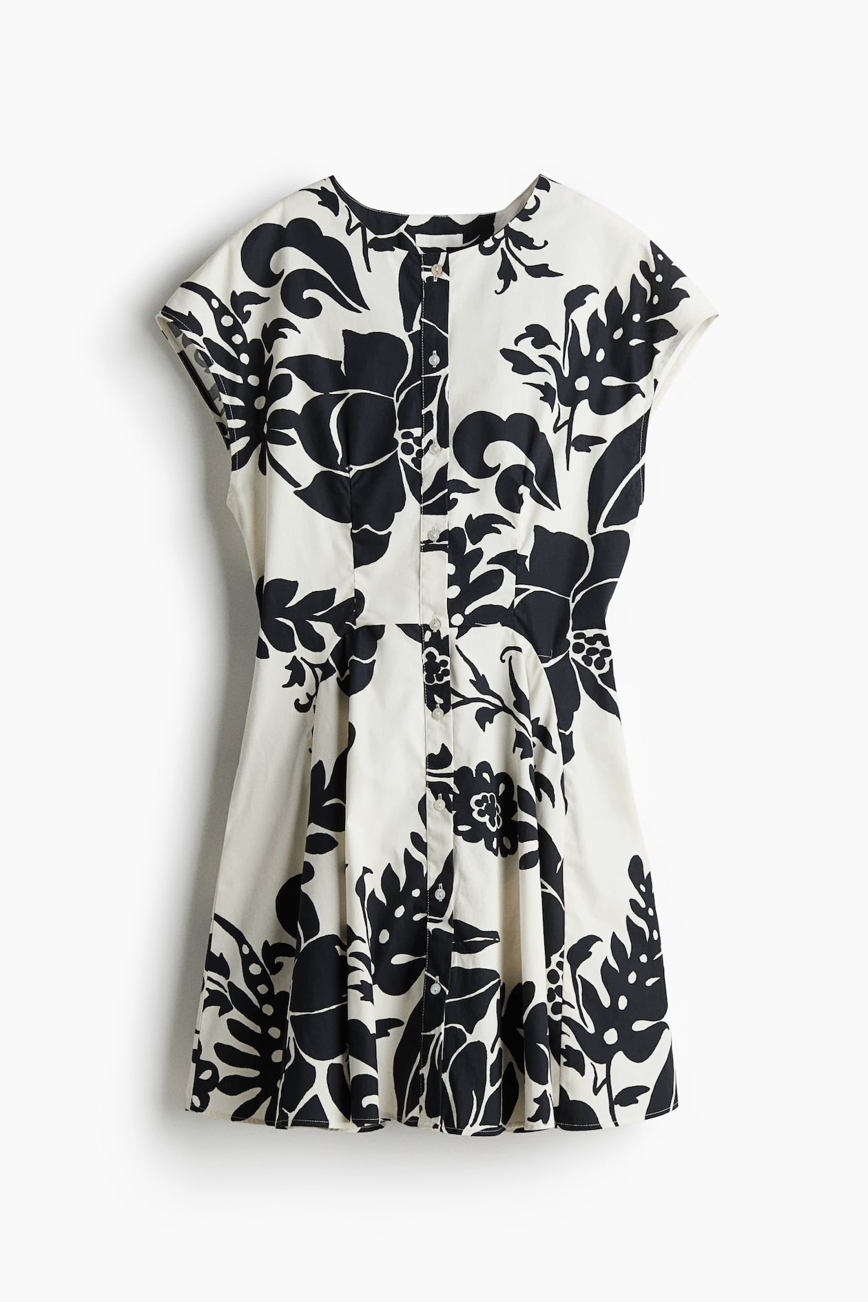 Women's White/patterned Button-Front Cotton Dress | H&M CA