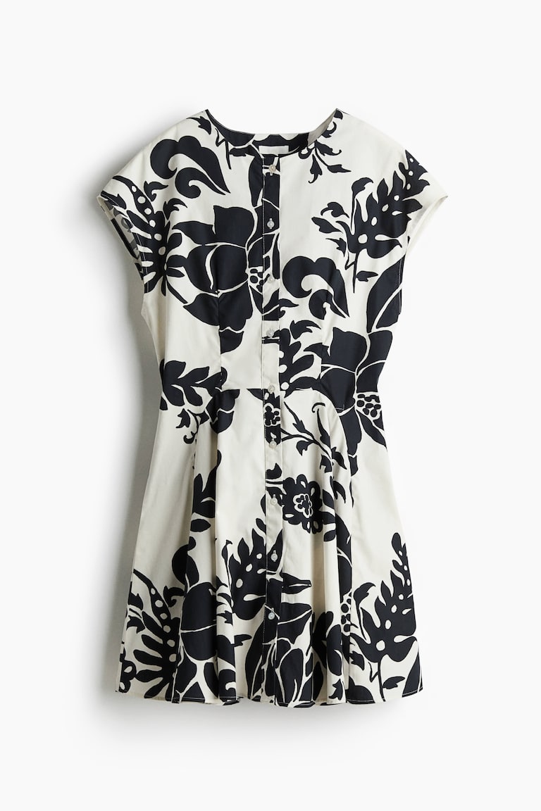 Women's White/patterned Button-Front Cotton Dress | H&M US