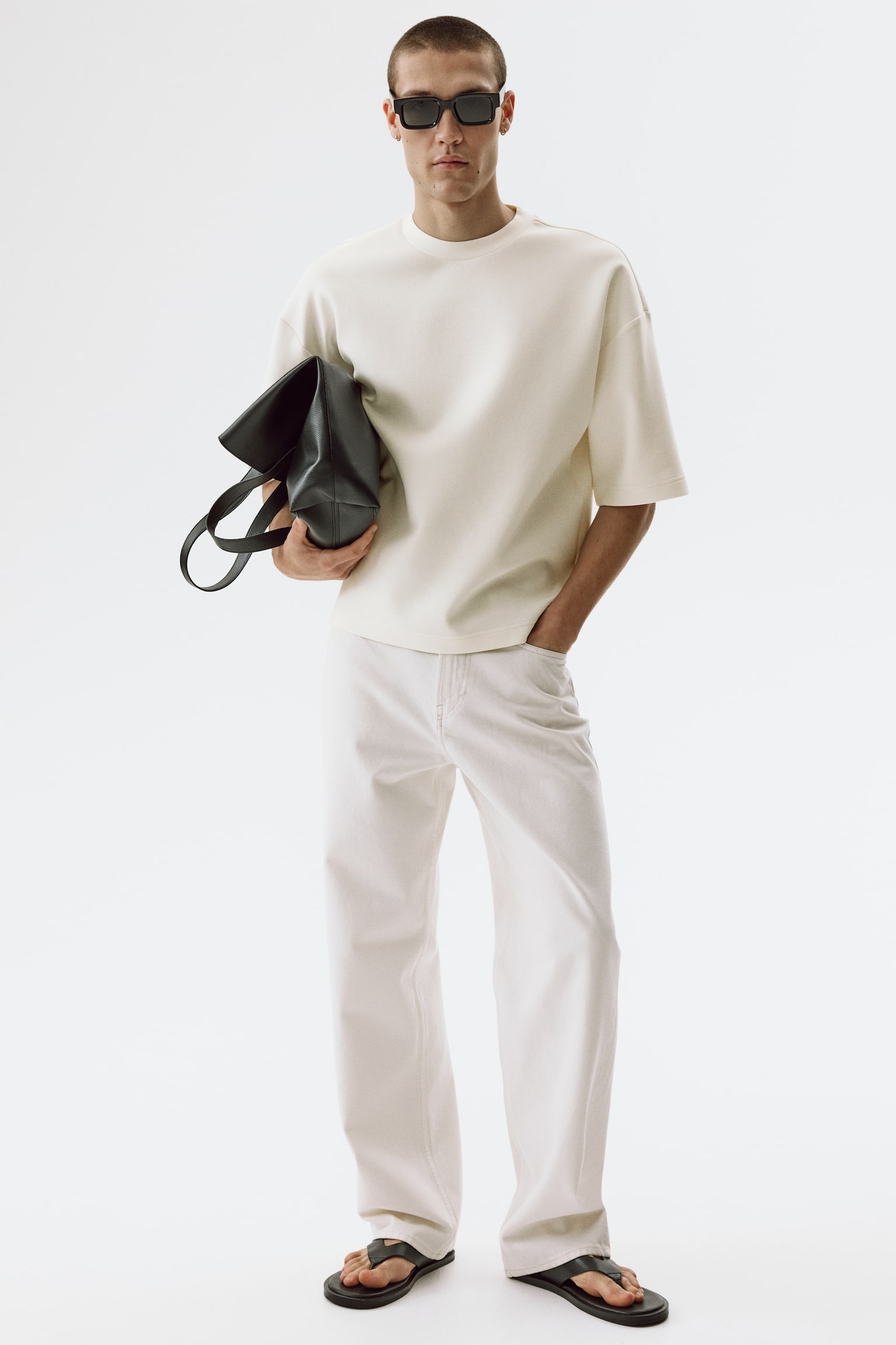 Oversized Fit Scuba T-shirt - Cream/Light grey marl/Light dusty green/Dark khaki green - 2