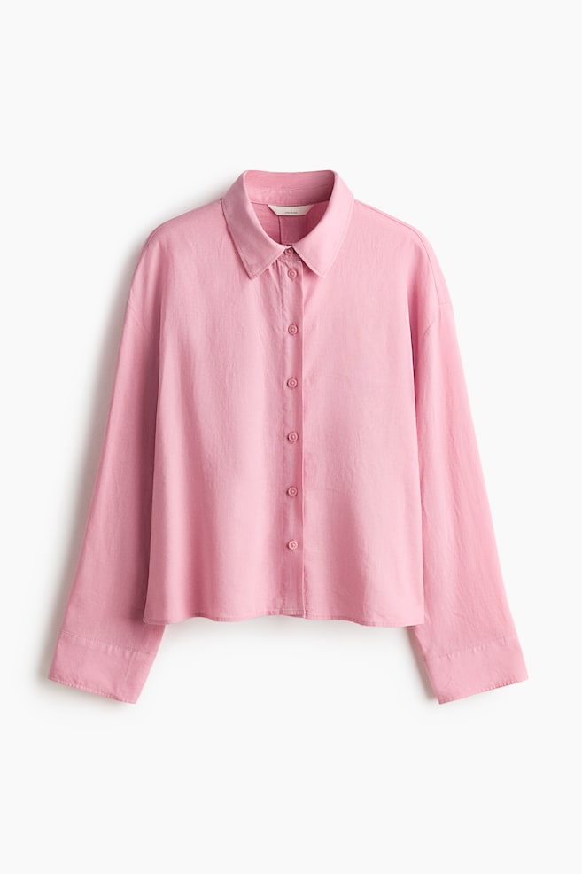 Linen-blend shirt - Pink/Light blue/Dark yellow - 1