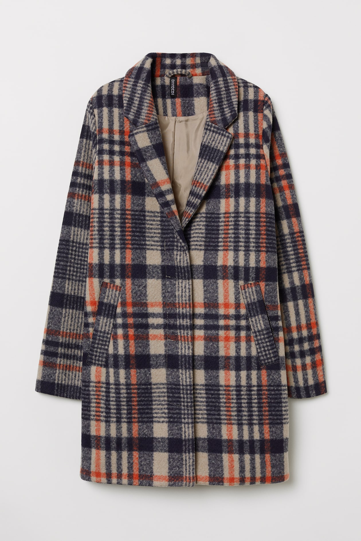 Wool-blend Coat - White/dark blue plaid - Ladies | H&M US