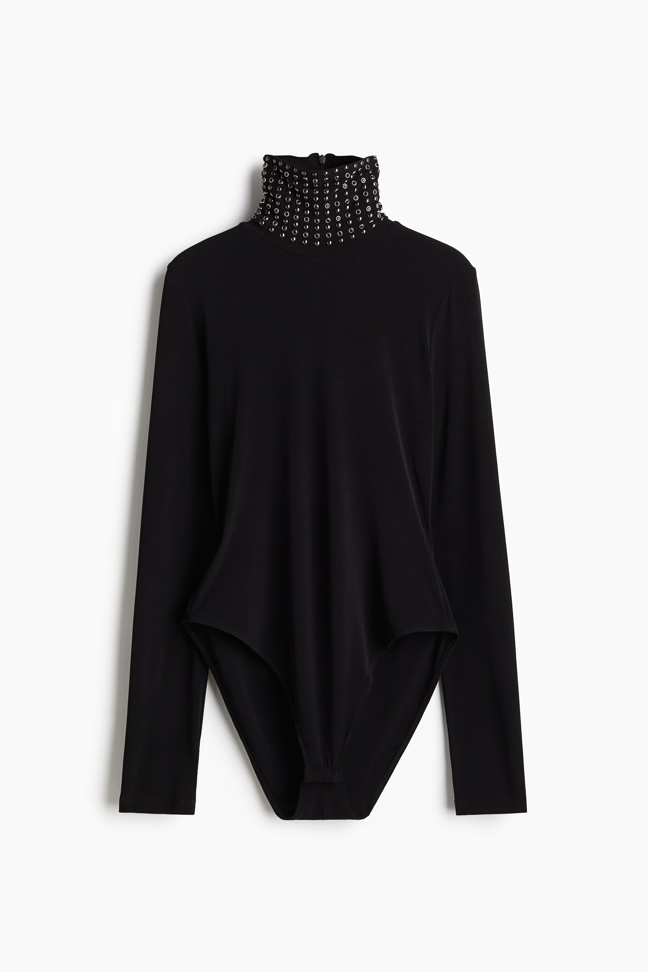 Stud-Detail Mock Turtleneck Bodysuit