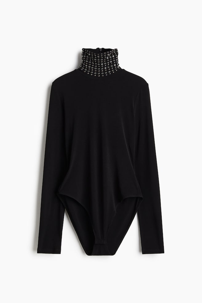 Stud-detail turtleneck body - Black - 1