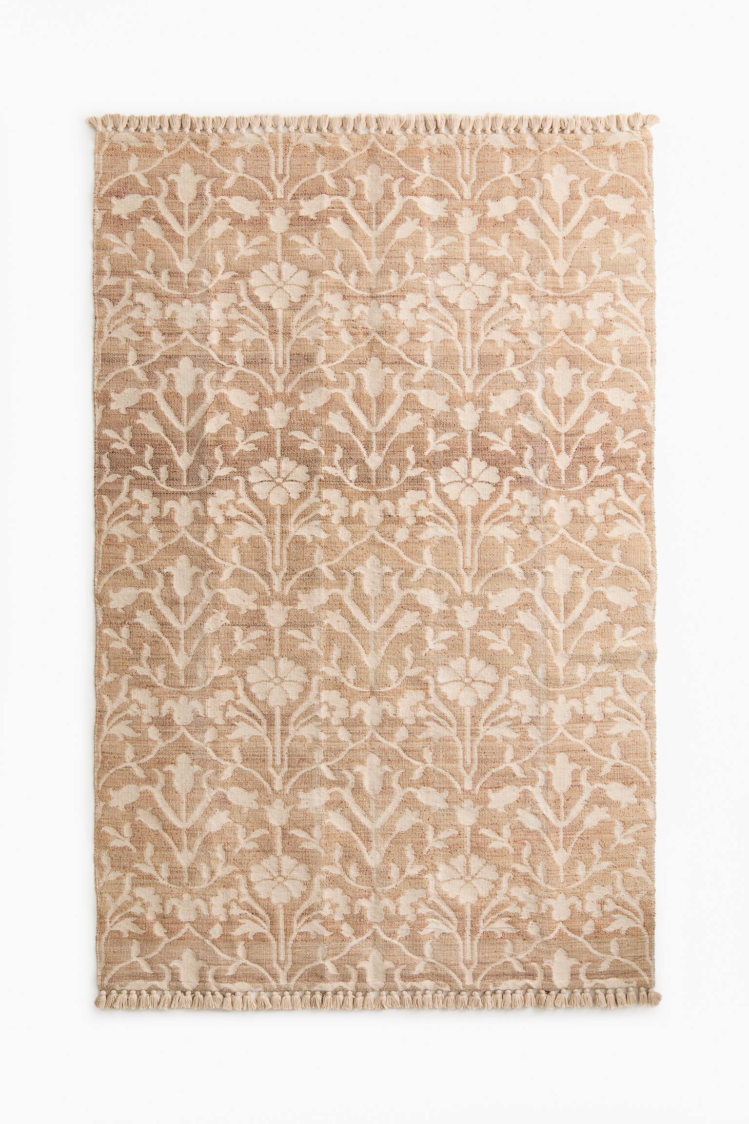 Large floral jute-blend rug - Light beige/Floral
