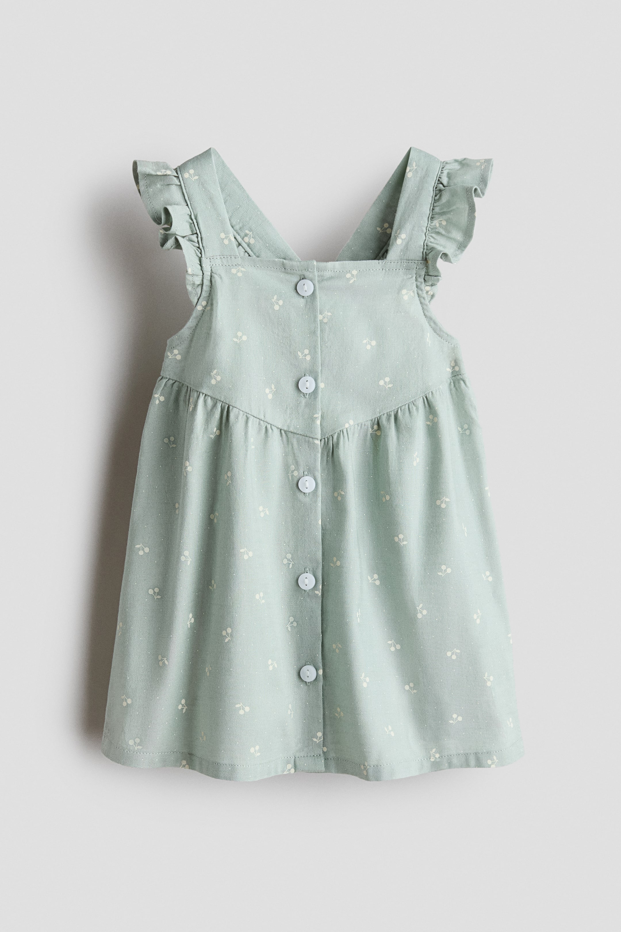 View larger image: Flounce-trimmed cotton dress - Light green/Light yellow - Kids | H&M IN 1