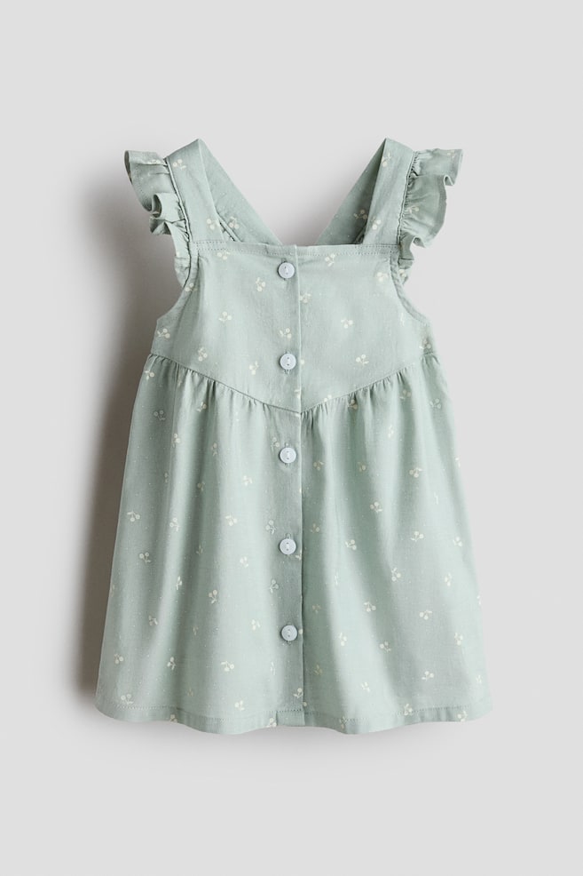 Flounce Trim Cotton Dress - Light green/Light yellow/Raspberry pink/Check/Cream/Floral - 1