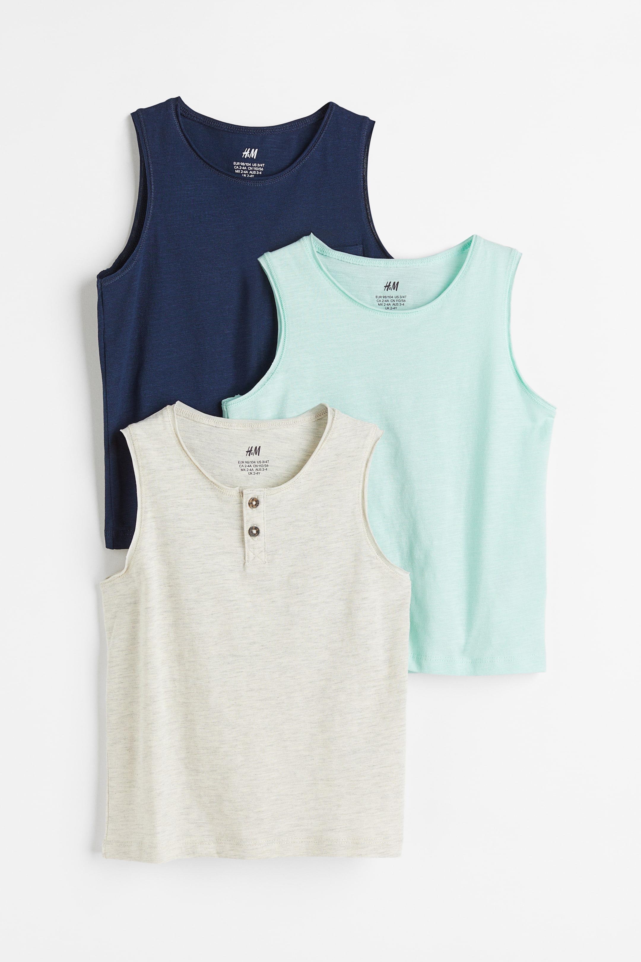 查看大圖: 3件入粗紡平紋坦克背心 - 海軍藍/薄荷綠 - Kids | H&M 1