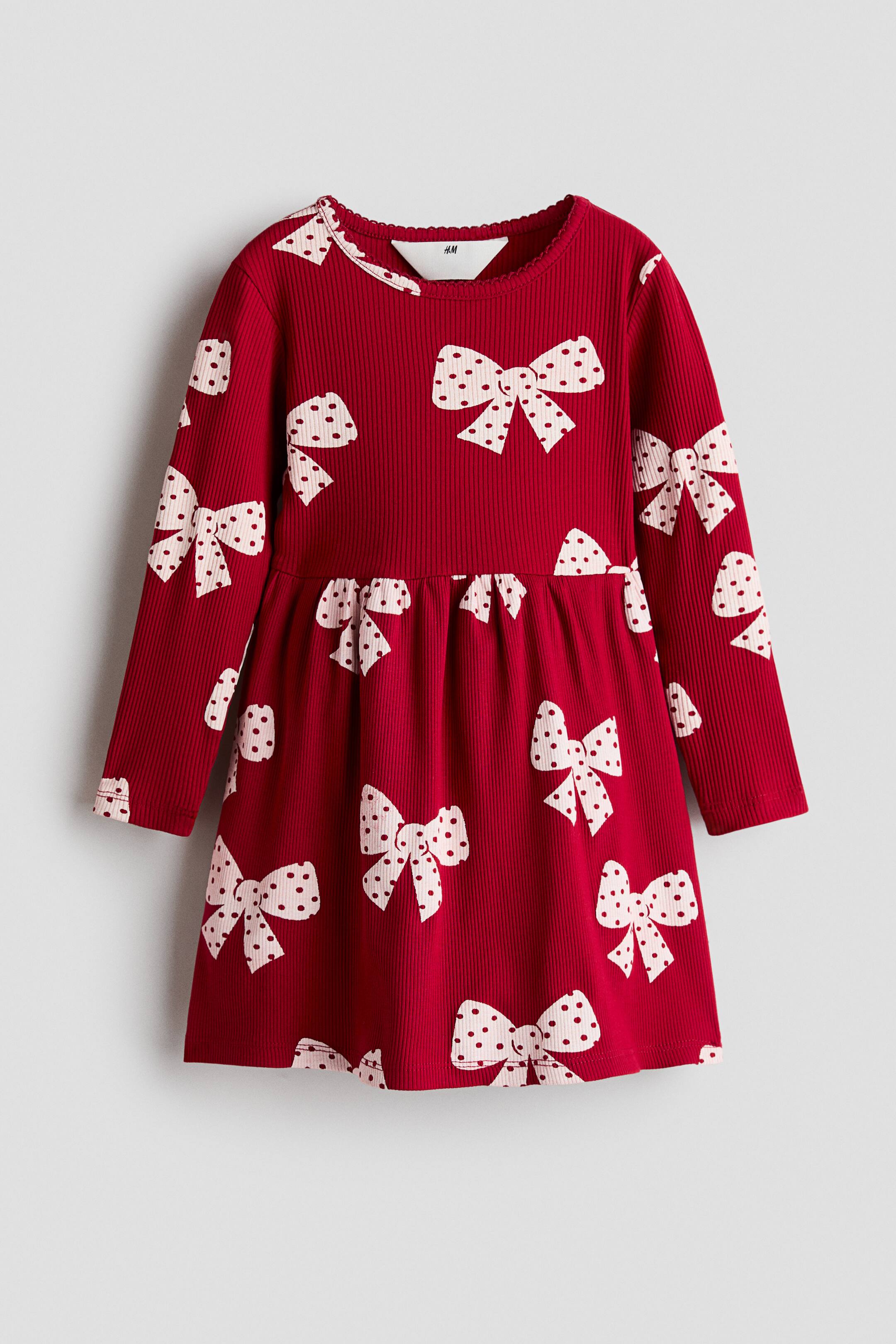 View larger image: Printed cotton dress - Dark red/Bows - Kids | H&M 1