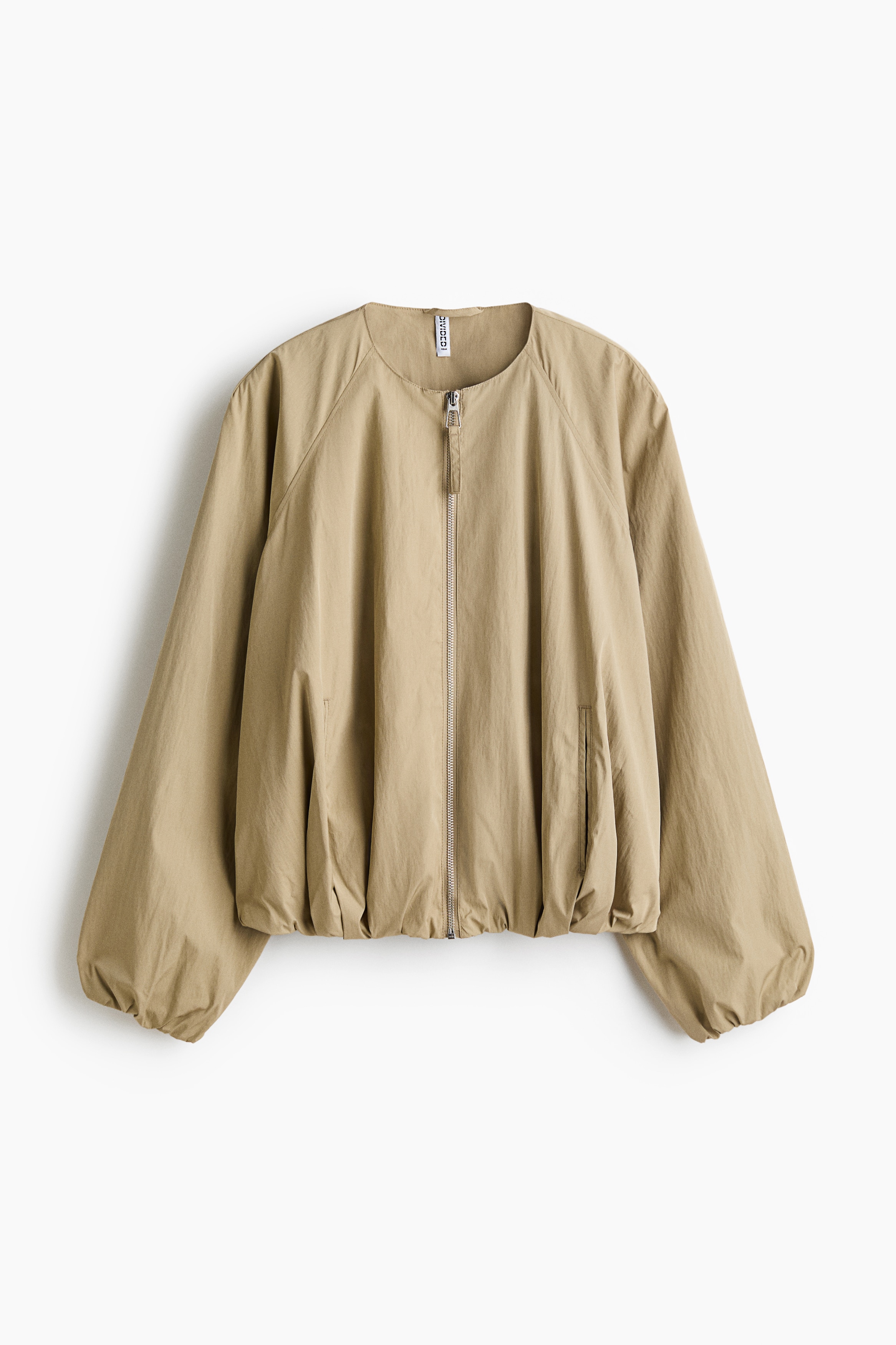 Bubble-Hem Bomber Jacket - Beige/Beige