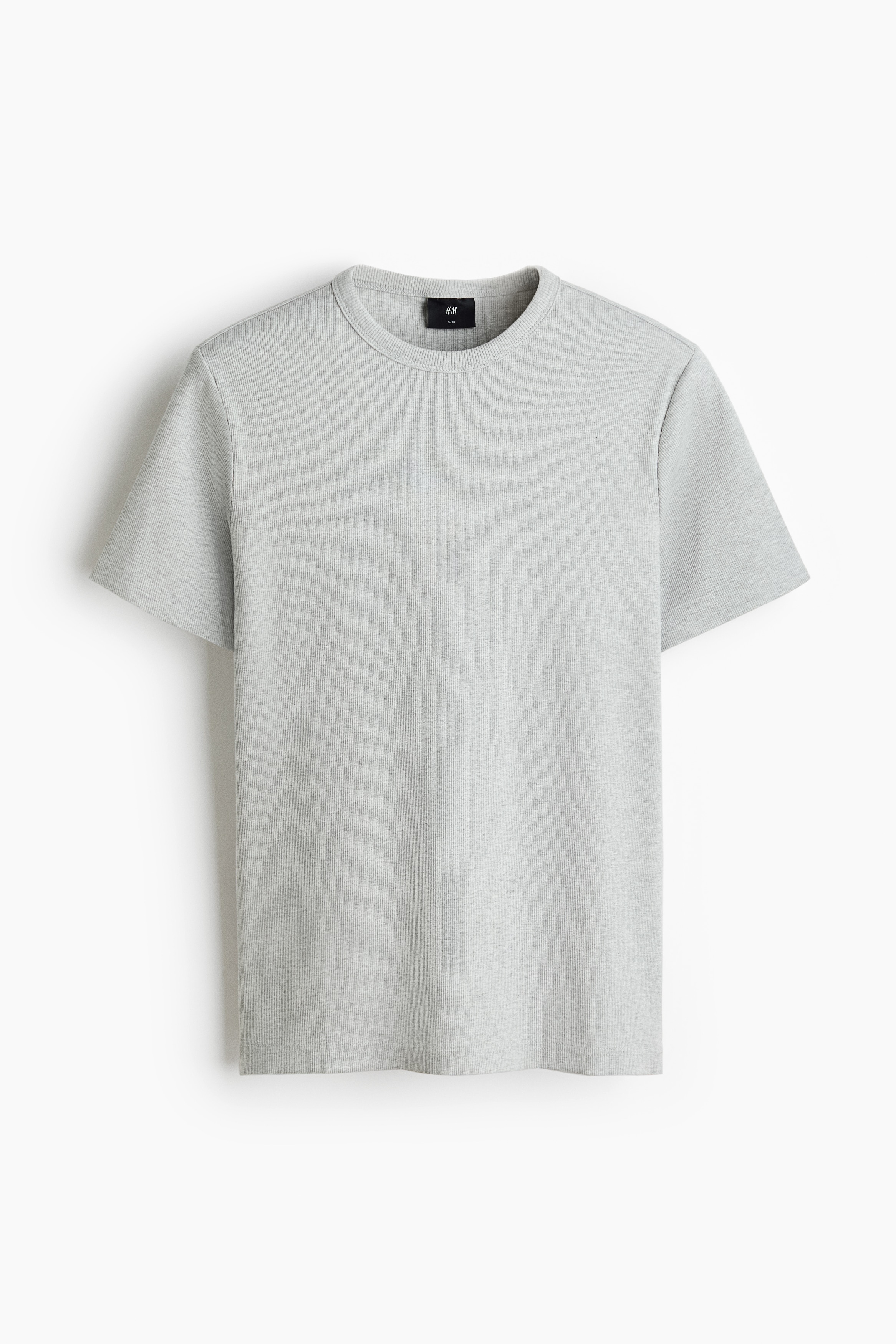 Slim Fit Ribbed T-shirt - Light grey marl/Black/White