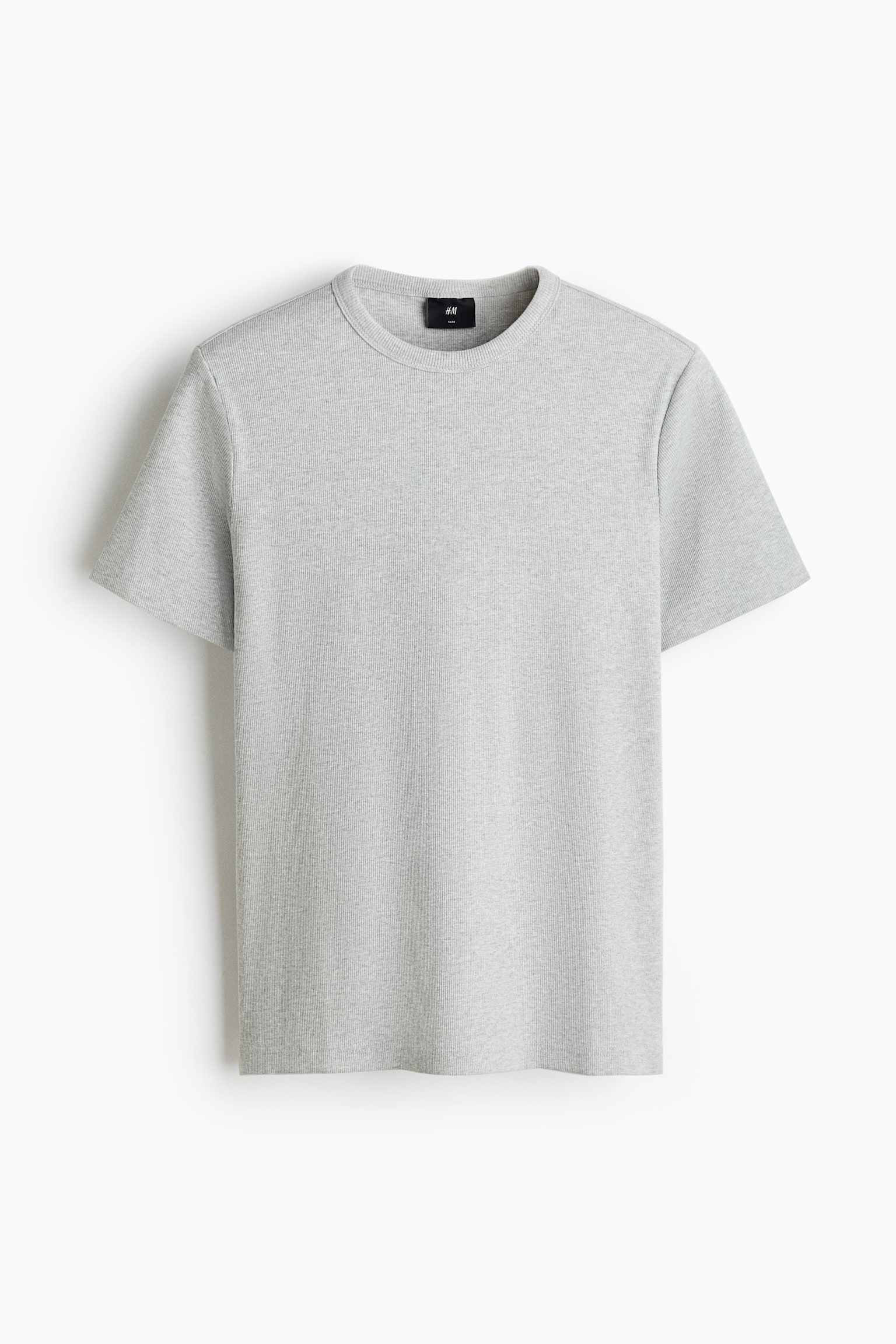 Slim-Fit Ribbed T-Shirt - Light gray melange/Black/White - 1