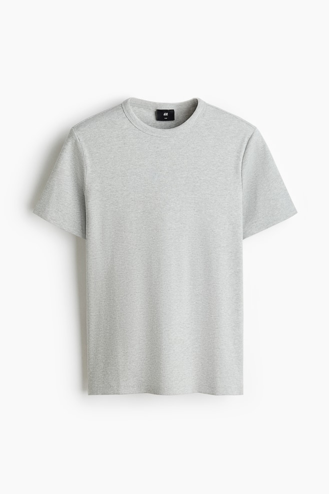 Slim Fit Ribbed T-shirt - Light grey marl/Black/White - 1
