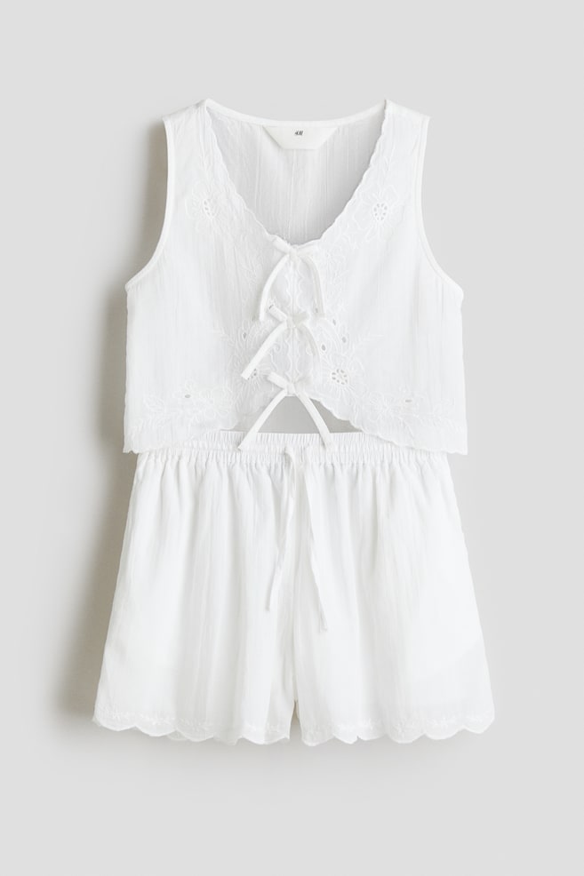 2-teiliges Set mit Shirt und Shorts aus Baumwolle - Weiß - 1