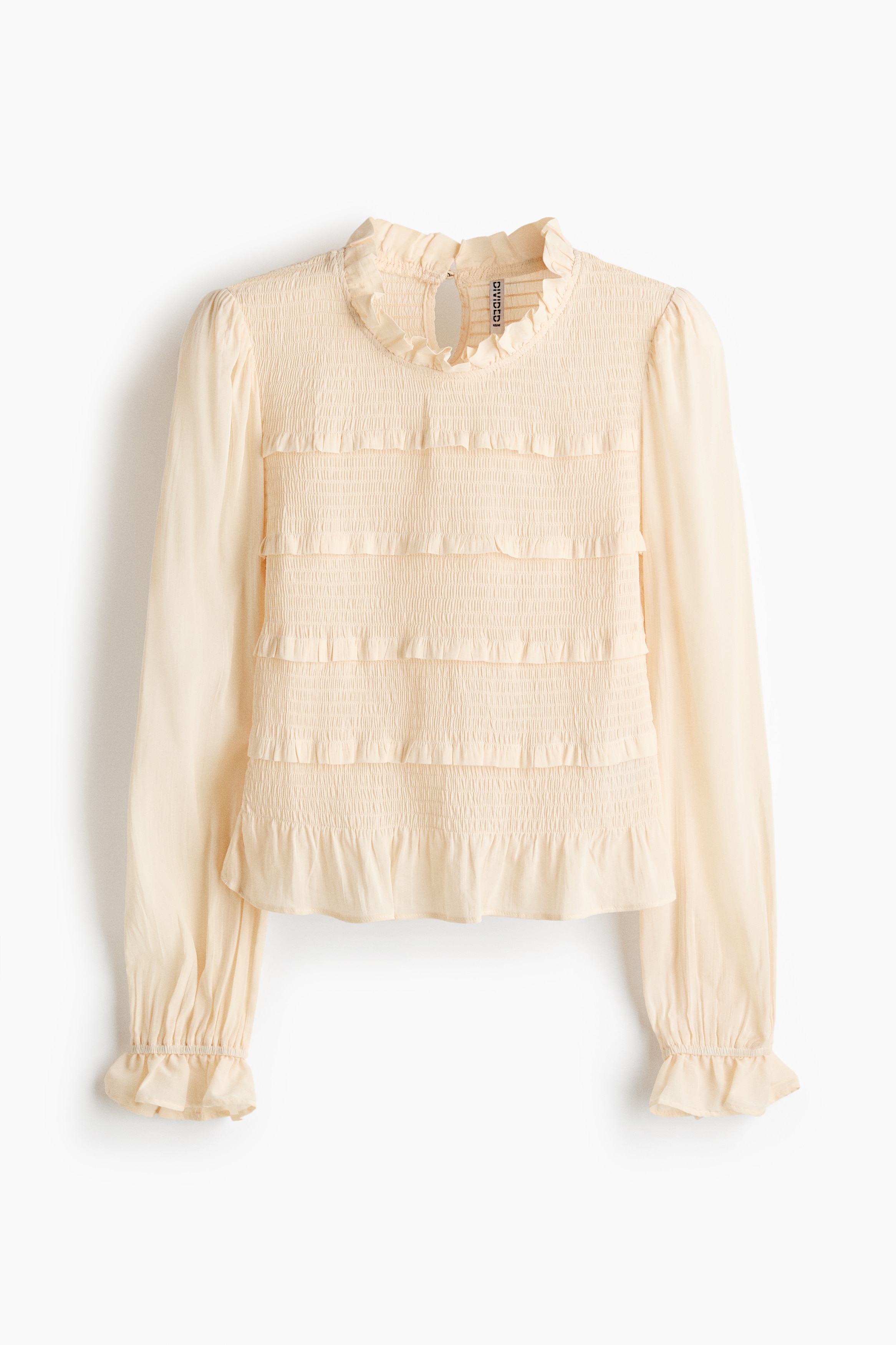 Top met smokwerk - Lichtbeige/Bruin