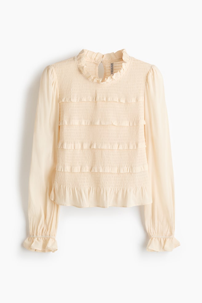 Top à corsage smocké - Beige clair - 1