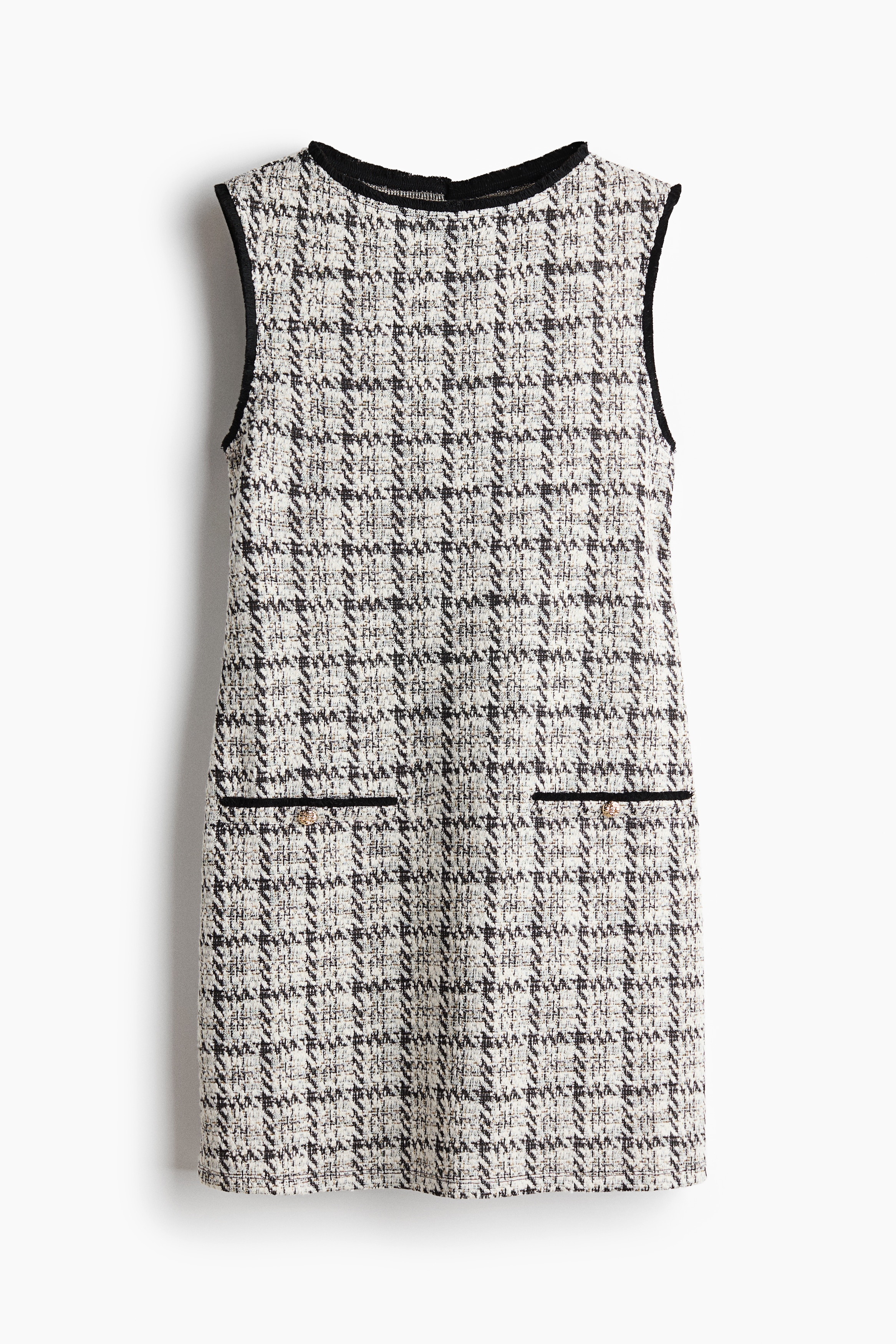 Abito in maglia bouclé con frange - Crema/nero quadri