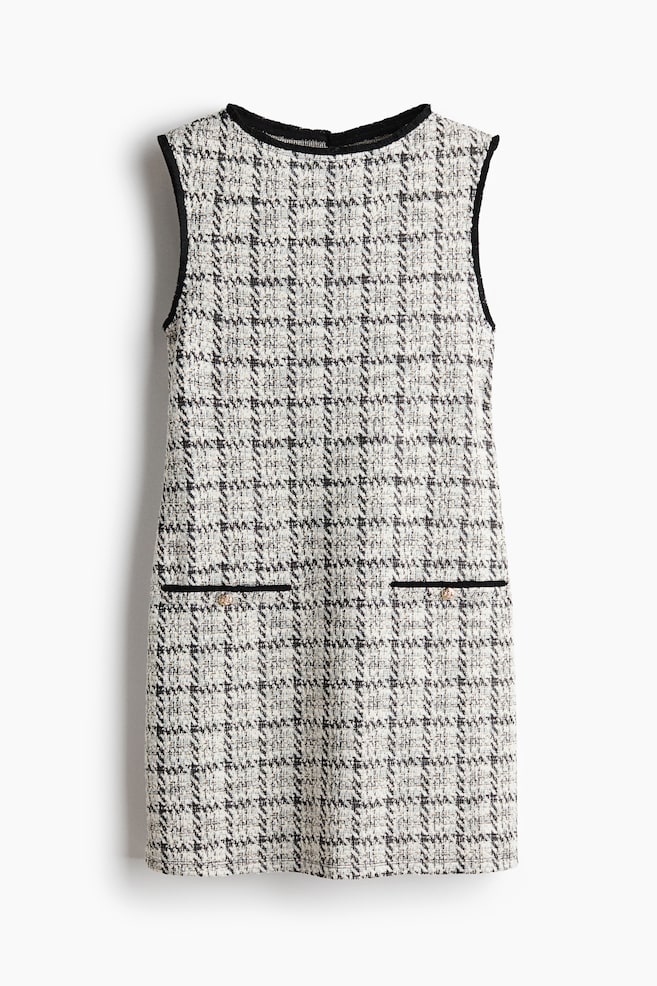 Fringed bouclé-knit dress - Cream/Black checked - 1