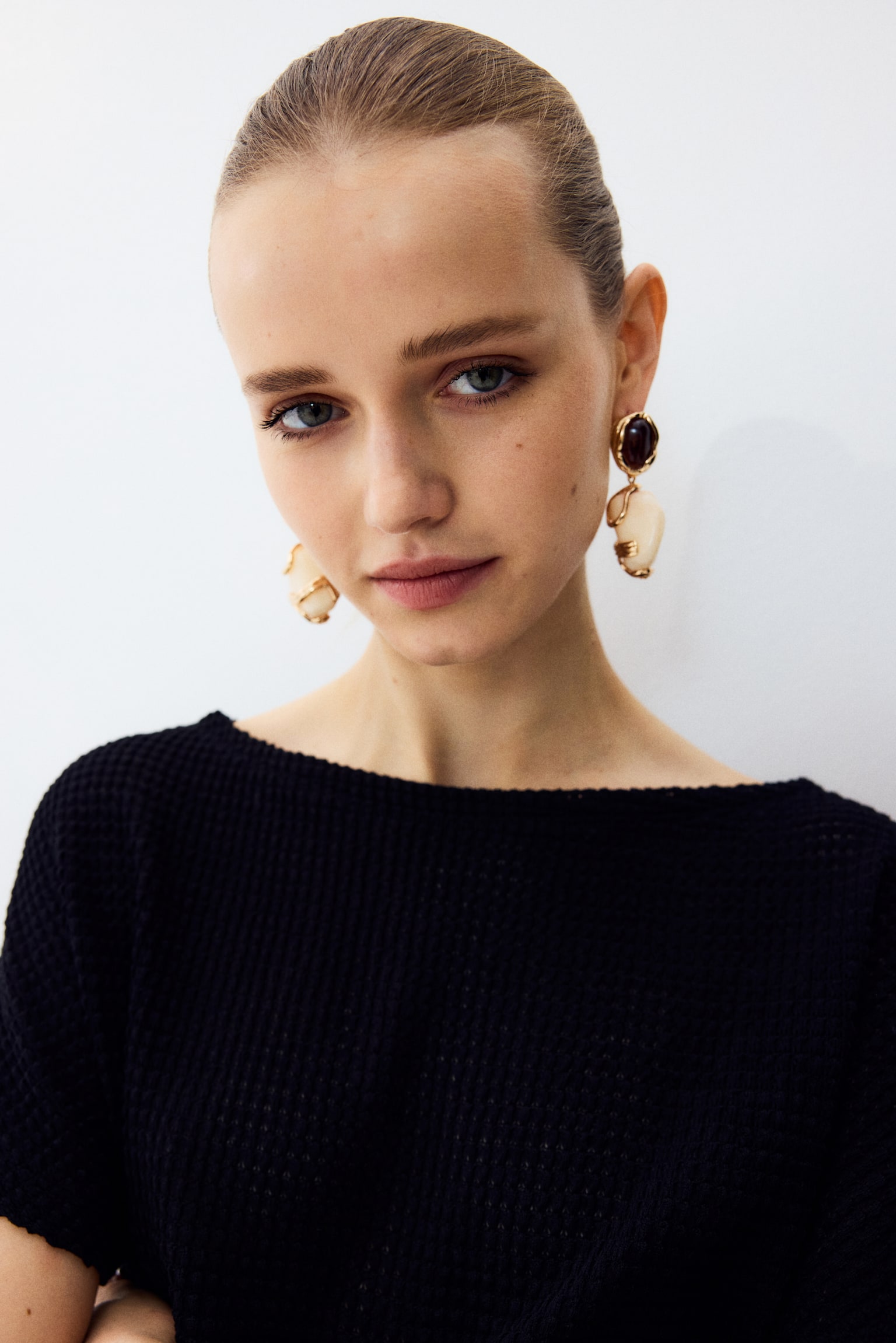 蝙蝠袖平紋上衣 - 黑色/深橄欖綠/白色 - 5