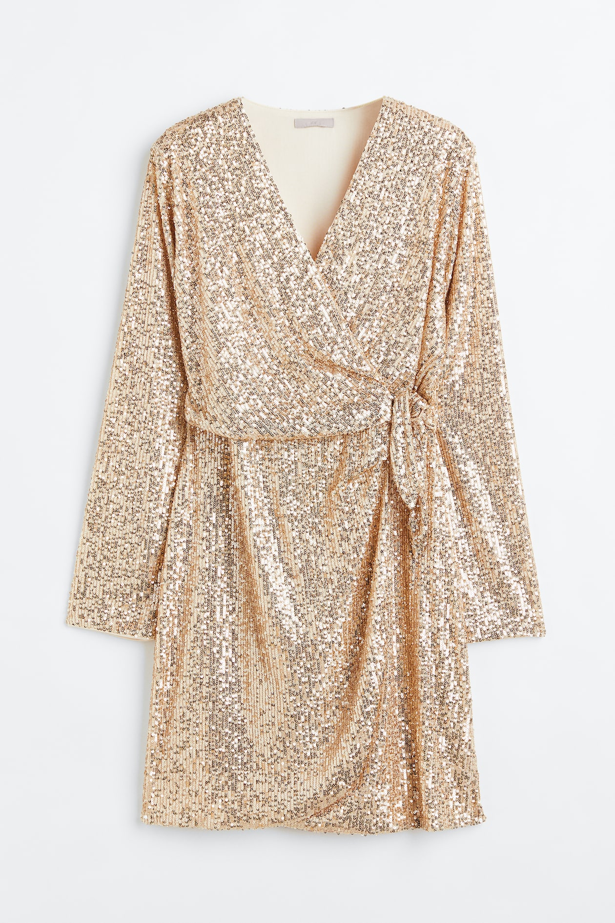 boohoo gold wrap dress Women's Beige Sequined Boohoo sequin dresses
