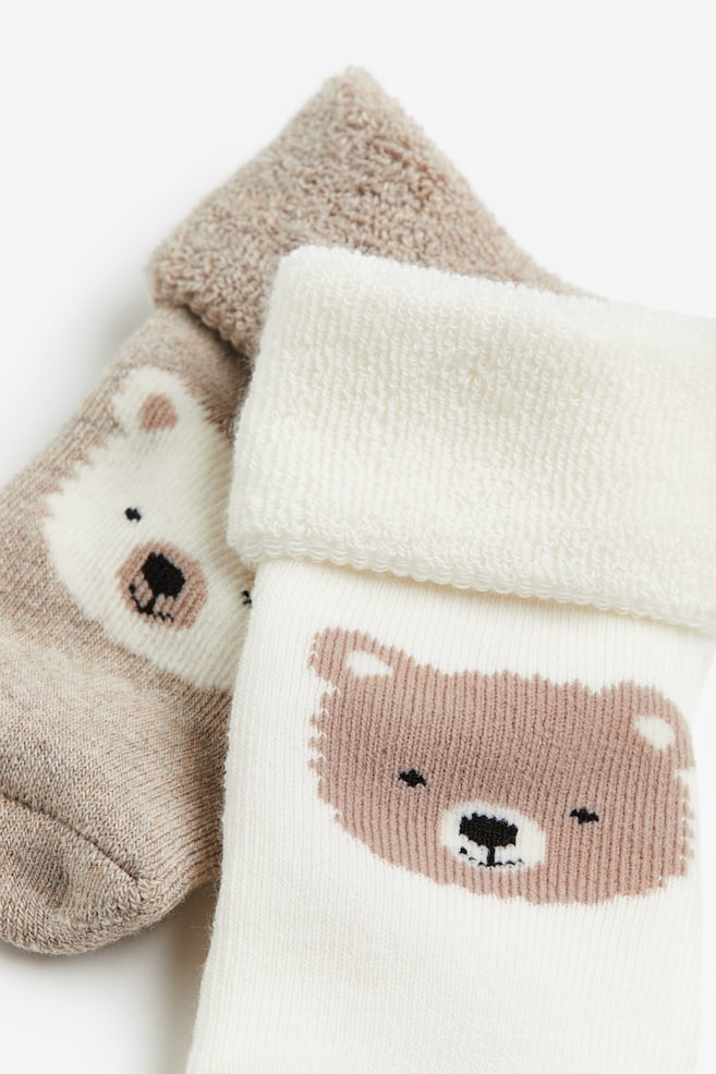 2-pack terry socks - Beige/Teddy Bear/Beige/Hello World/Light pink/Striped/White/dc/dc - 2