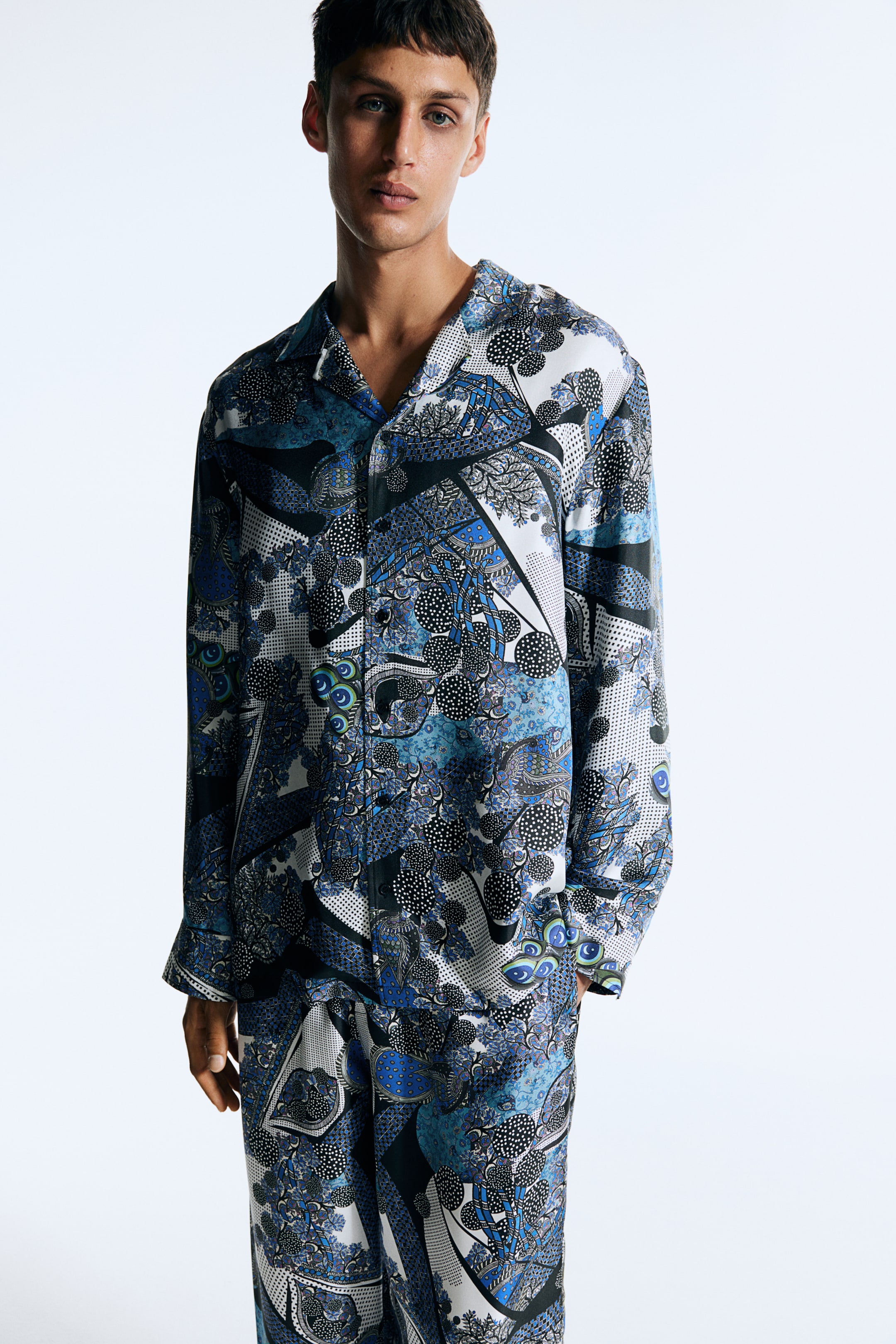 Abstract-Patterned Silk Pajama Shirt