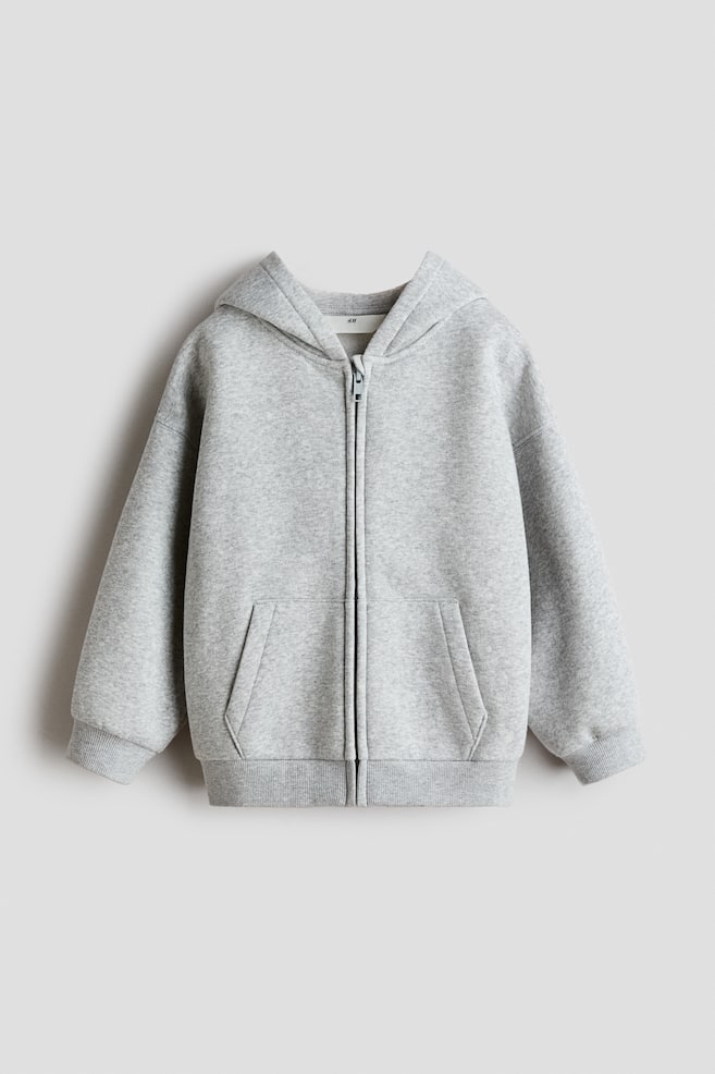 Hoodie zippé avec intérieur brossé - Gris clair chiné/Beige/Bleu marine/Noir/Vert kaki/Bleu clair - 1