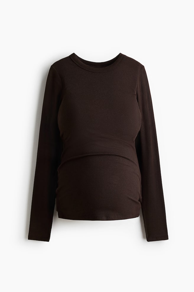 MAMA Ribbed Jersey Top - Dark brown/Black/Light beige melange/Cream/Gray melange/Dusty pink/Bright red/Light pink - 1