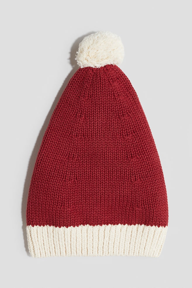Fine-knit cotton Santa hat - Red/White - 1
