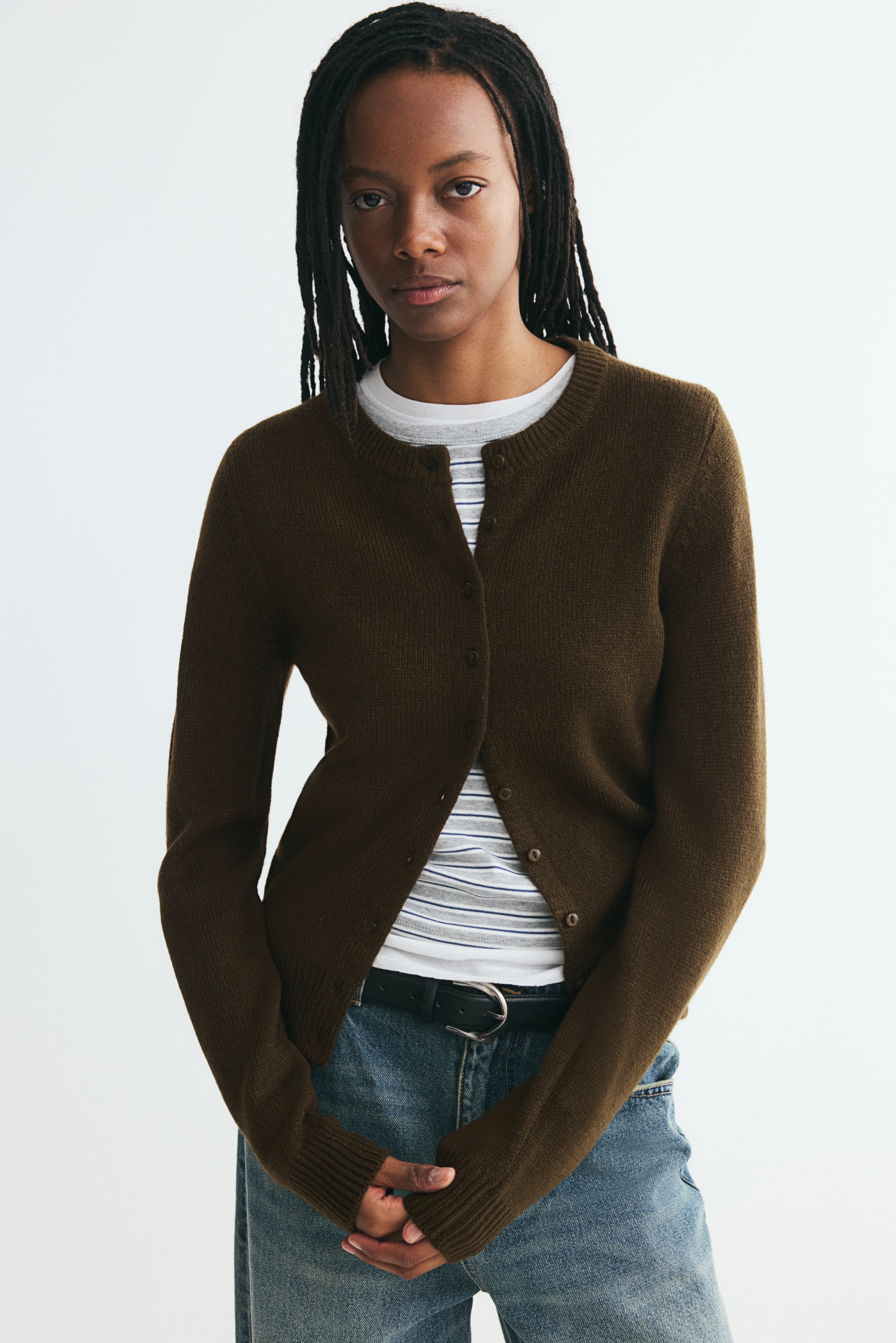 Textured-knit cardiganModel