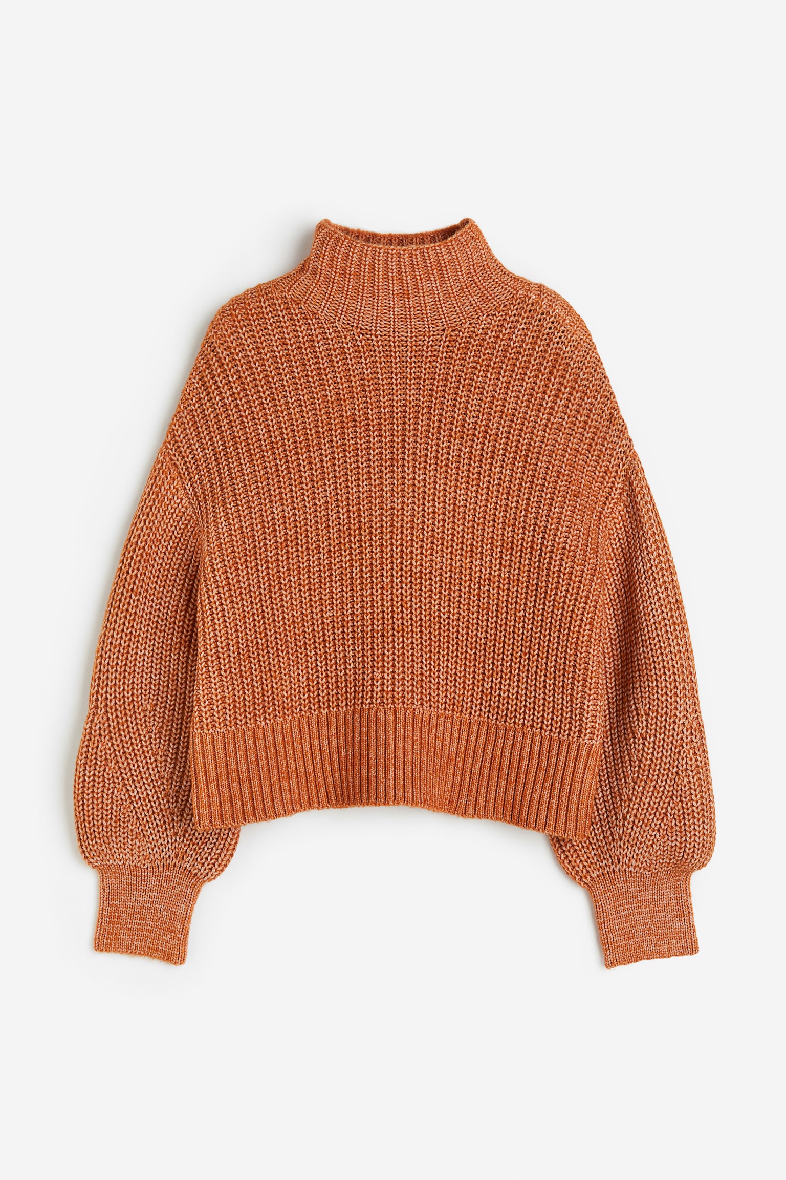 Balloon Sleeve Sweater - Rust orange/Cream - 1