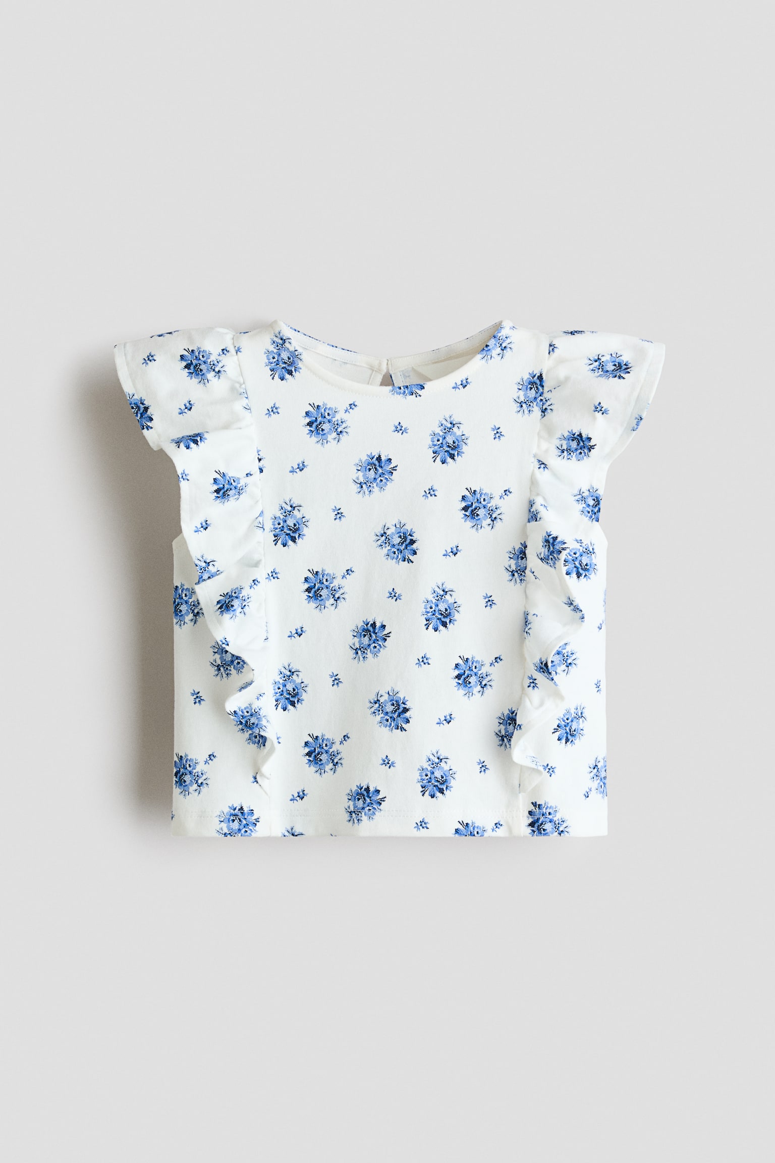 Haut à volant en coton - Blanc/fleuri/Blanc/roses - 1