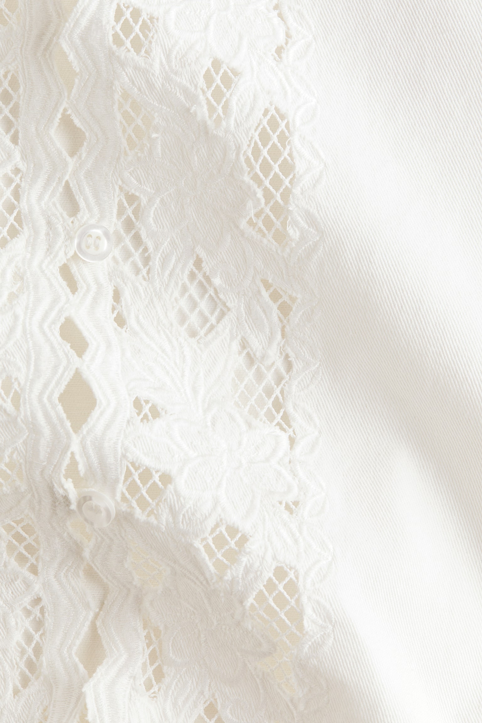 Lace-trimmed cotton twill shirt-White - 5