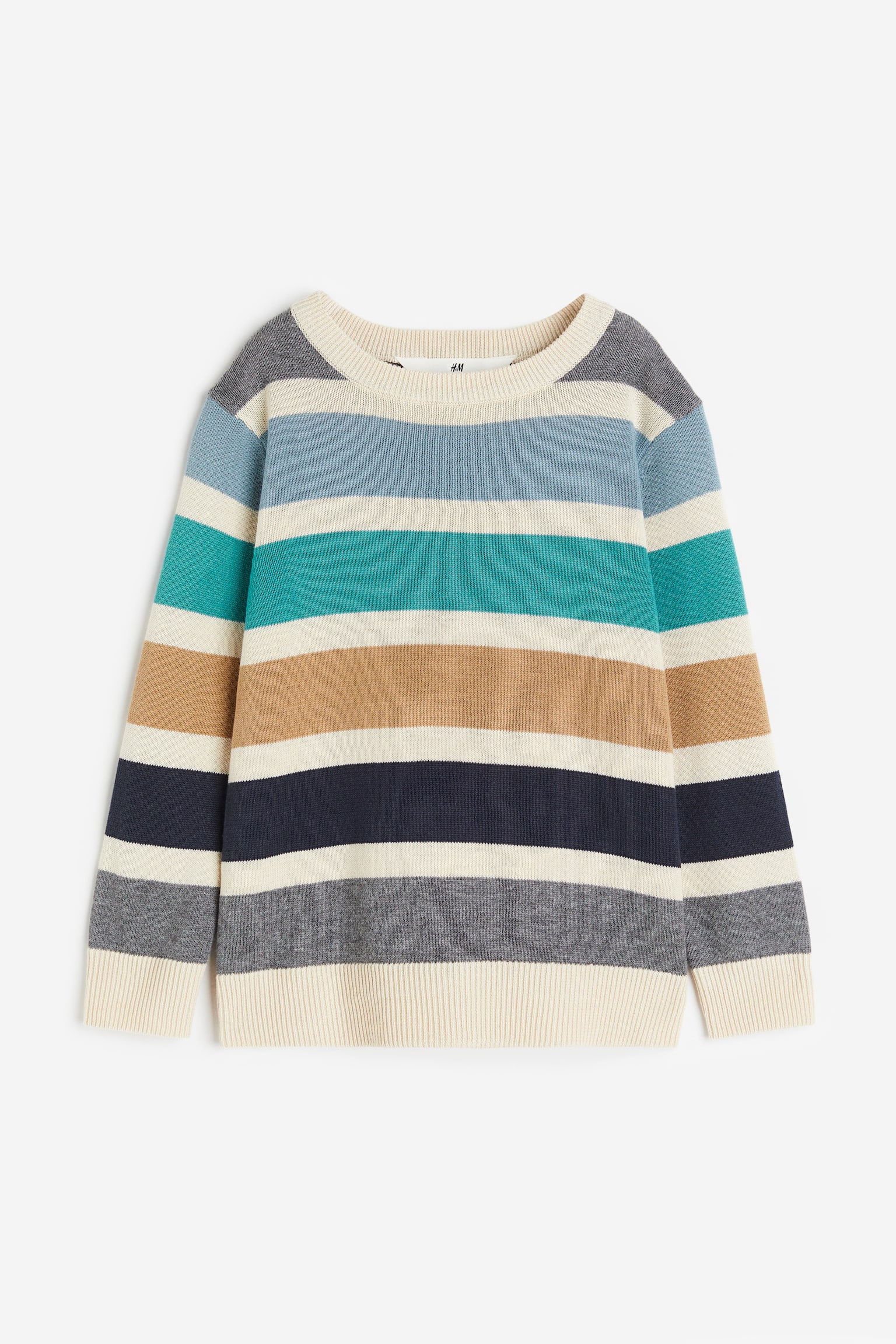 Jacquard Knit Cotton Sweater - Natural white/Stripe/Dark blue/Block stripe/Blue/Block colour/Navy blue/Stripe - 1