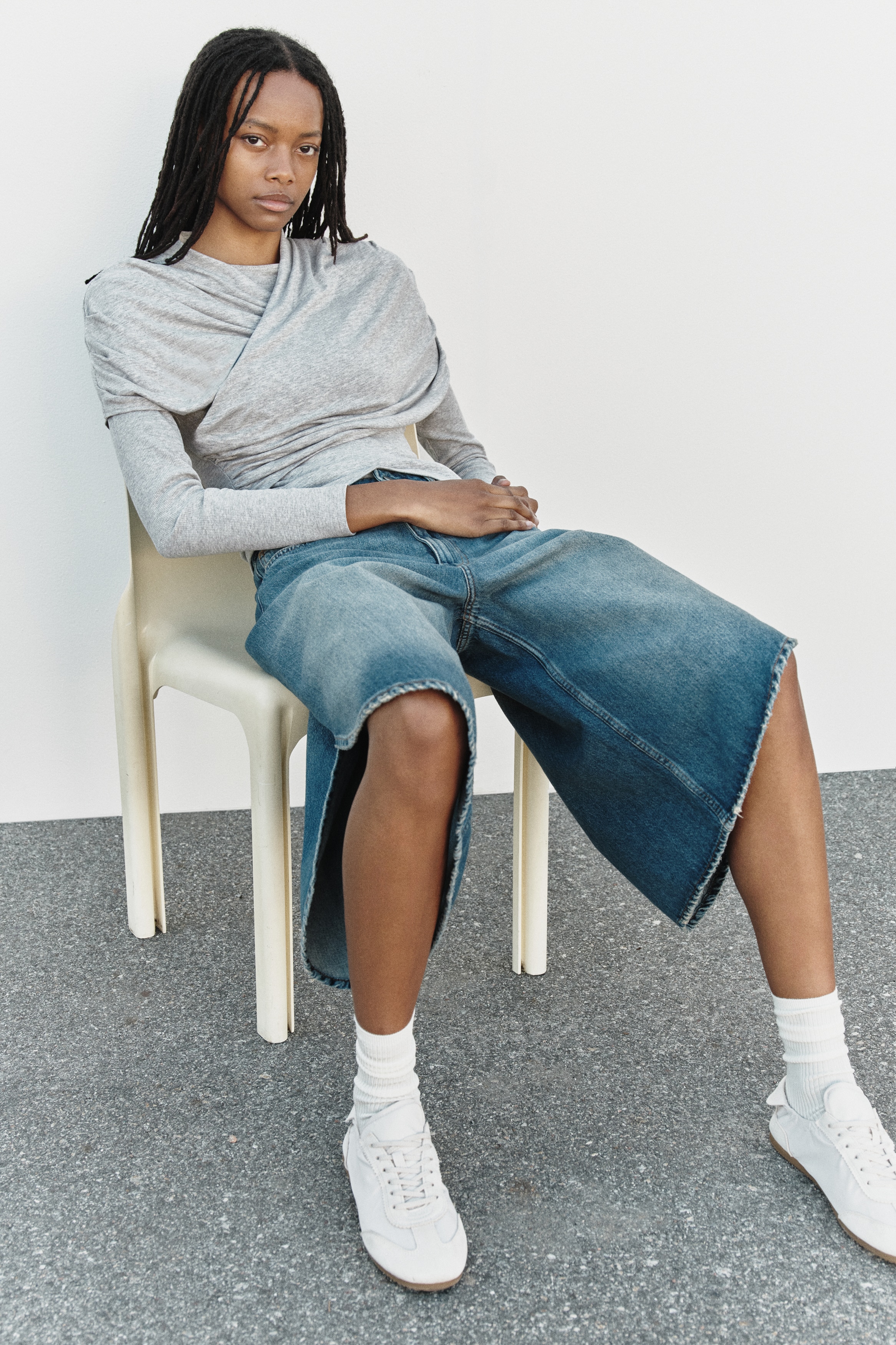 Draped viscose top - Grey marl