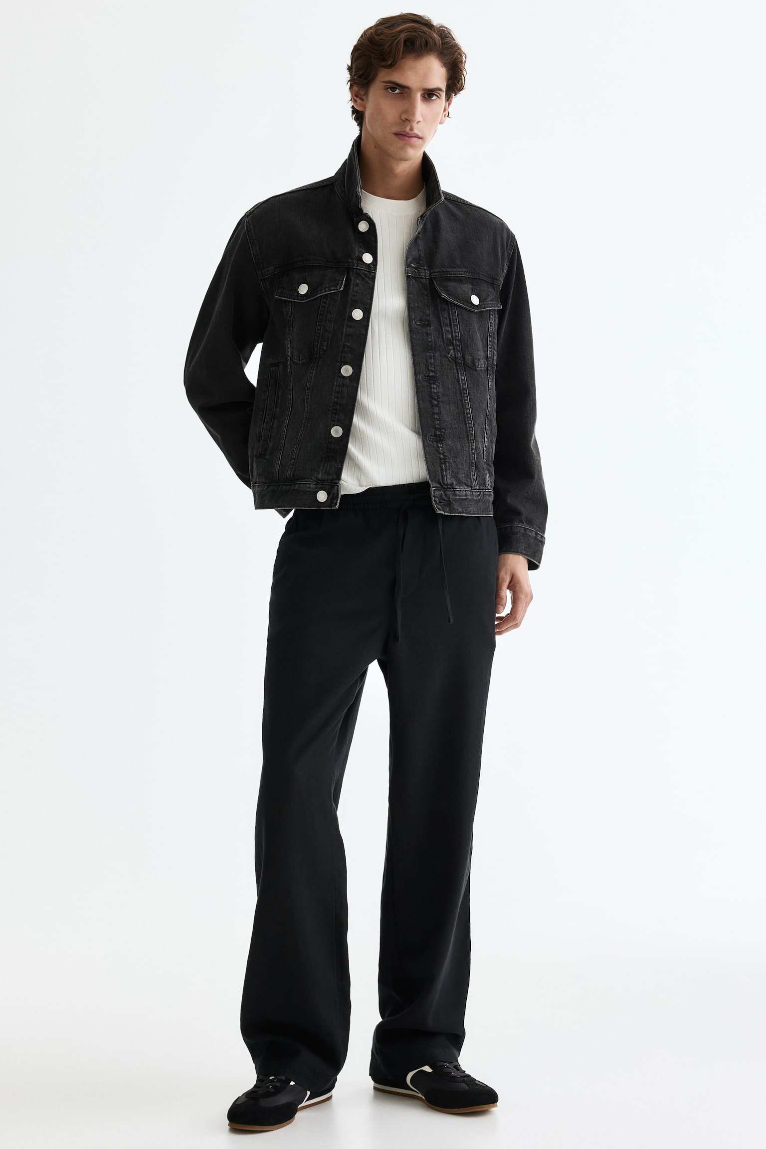 Relaxed-Fit Linen-Blend Pants - Black/White/striped/Light brown/White - 1