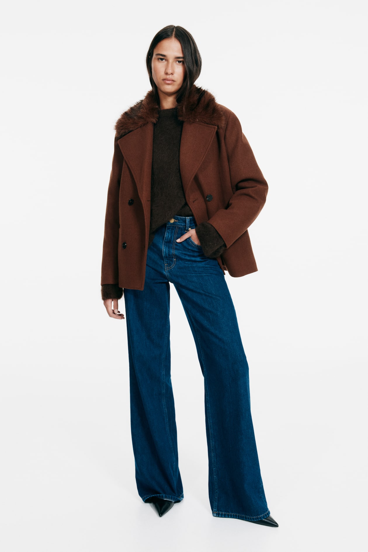Pea Coat with Fluffy Collar - image 3