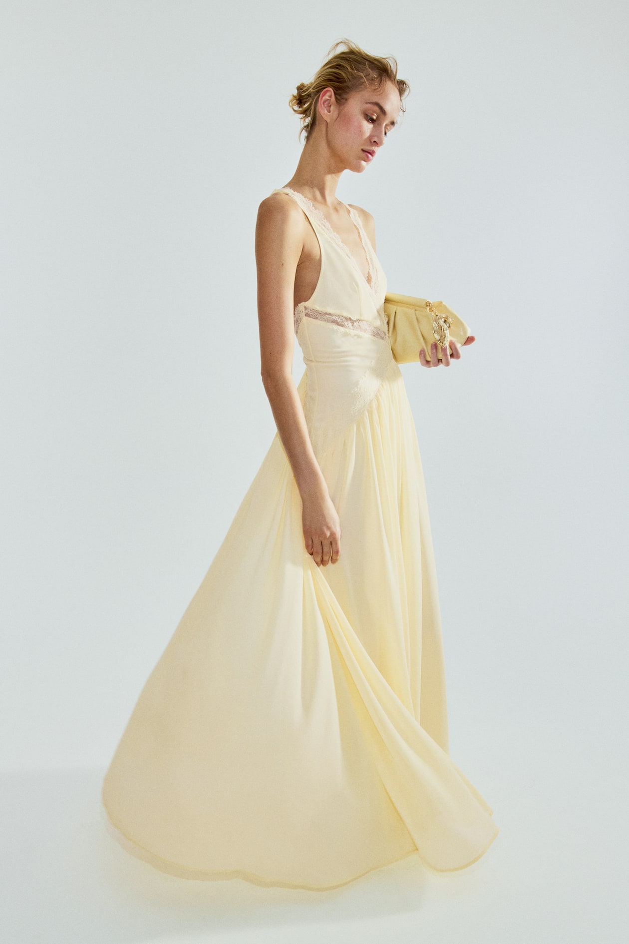 lace chiffon dress Elegant Short Sleeves V-neck Column Slit Wedding Dresses, CW0295 US10 / As Pic This long evening dress features a sleeveless bodice embellished with lace appliques and rhinestones Missacc Ivory Bride Vintage Boho