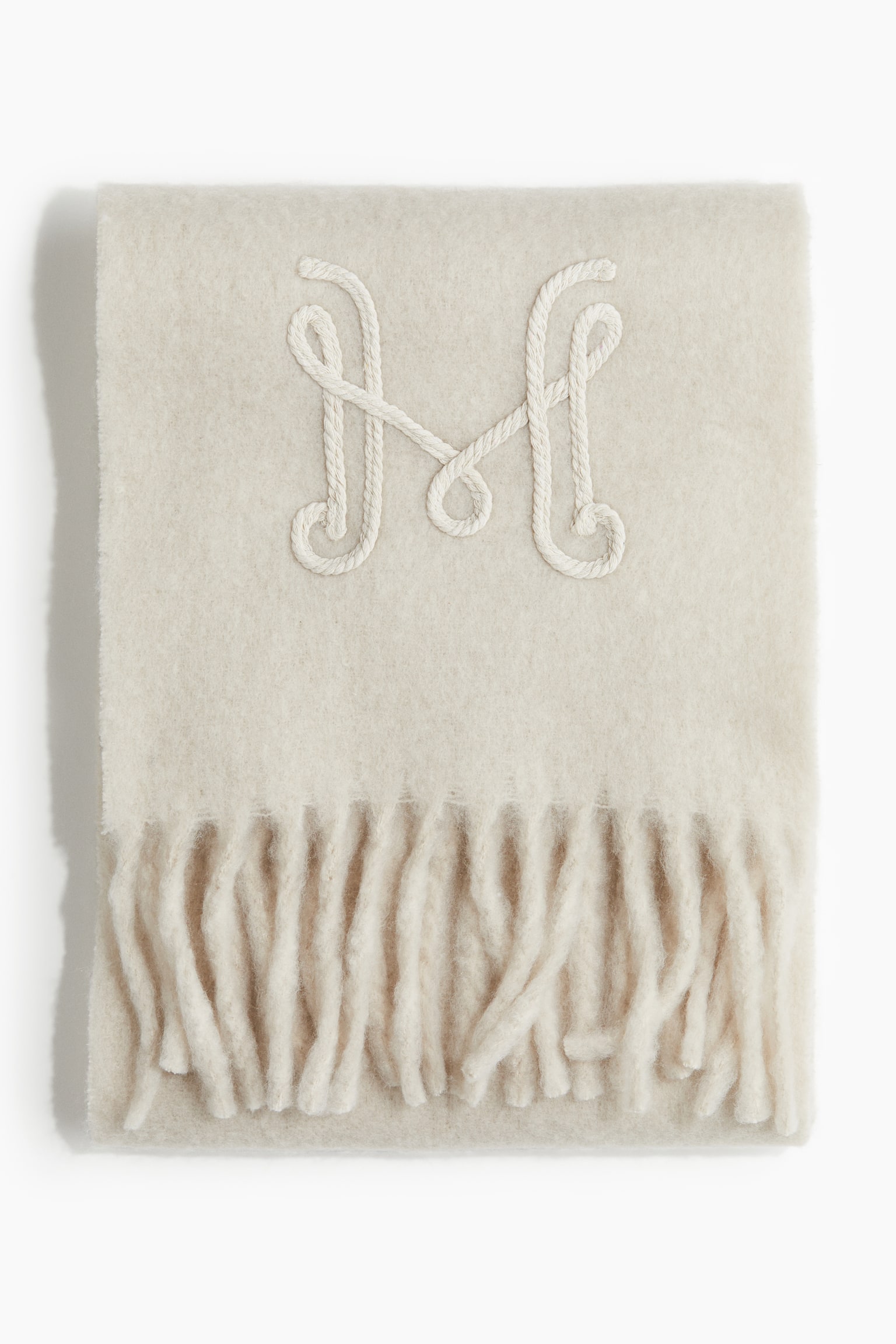 Embroidery-detail scarf - Light beige/Navy blue - 2