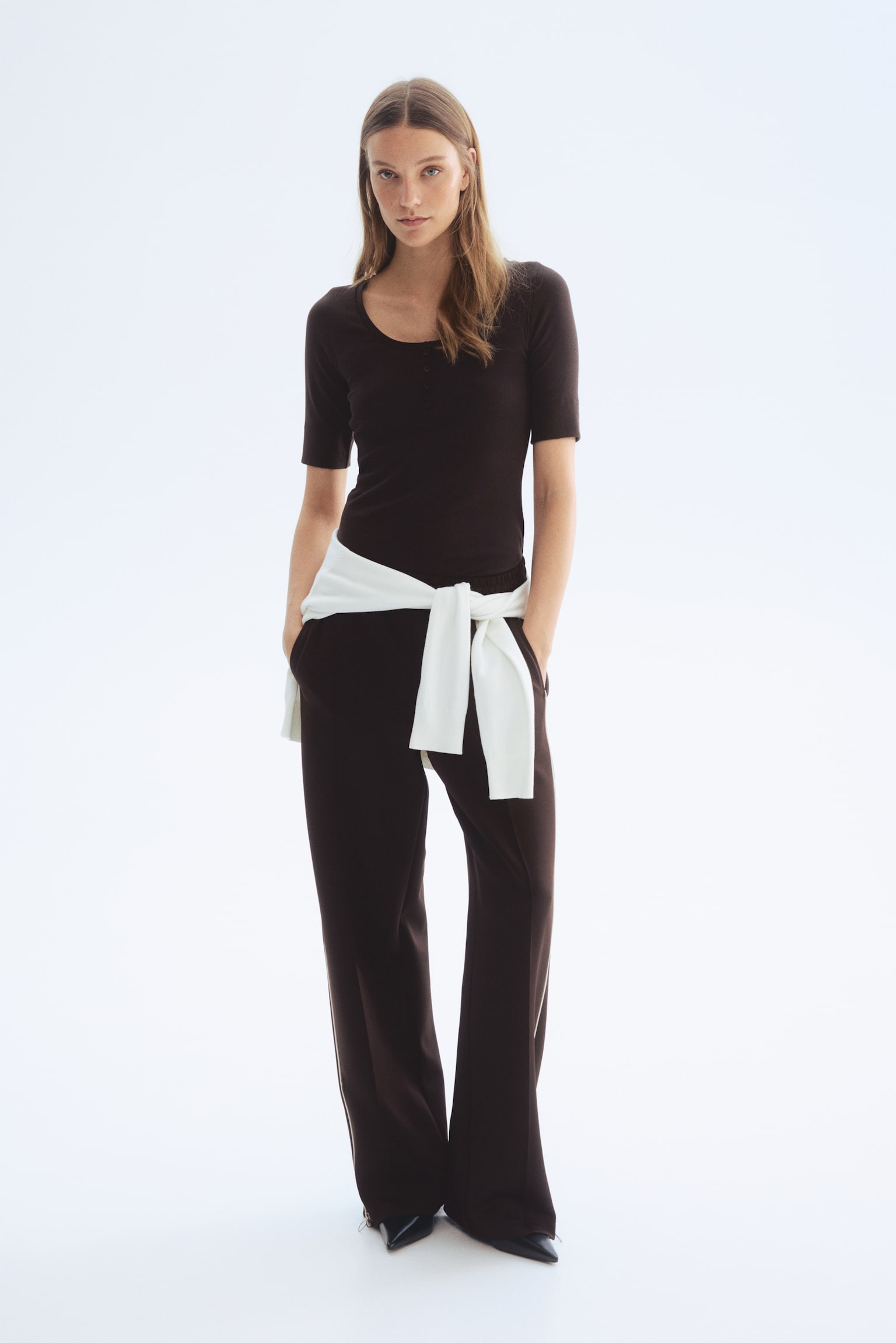 Ribbed cotton top - Dark brown/White/Black/Dark khaki green - 6