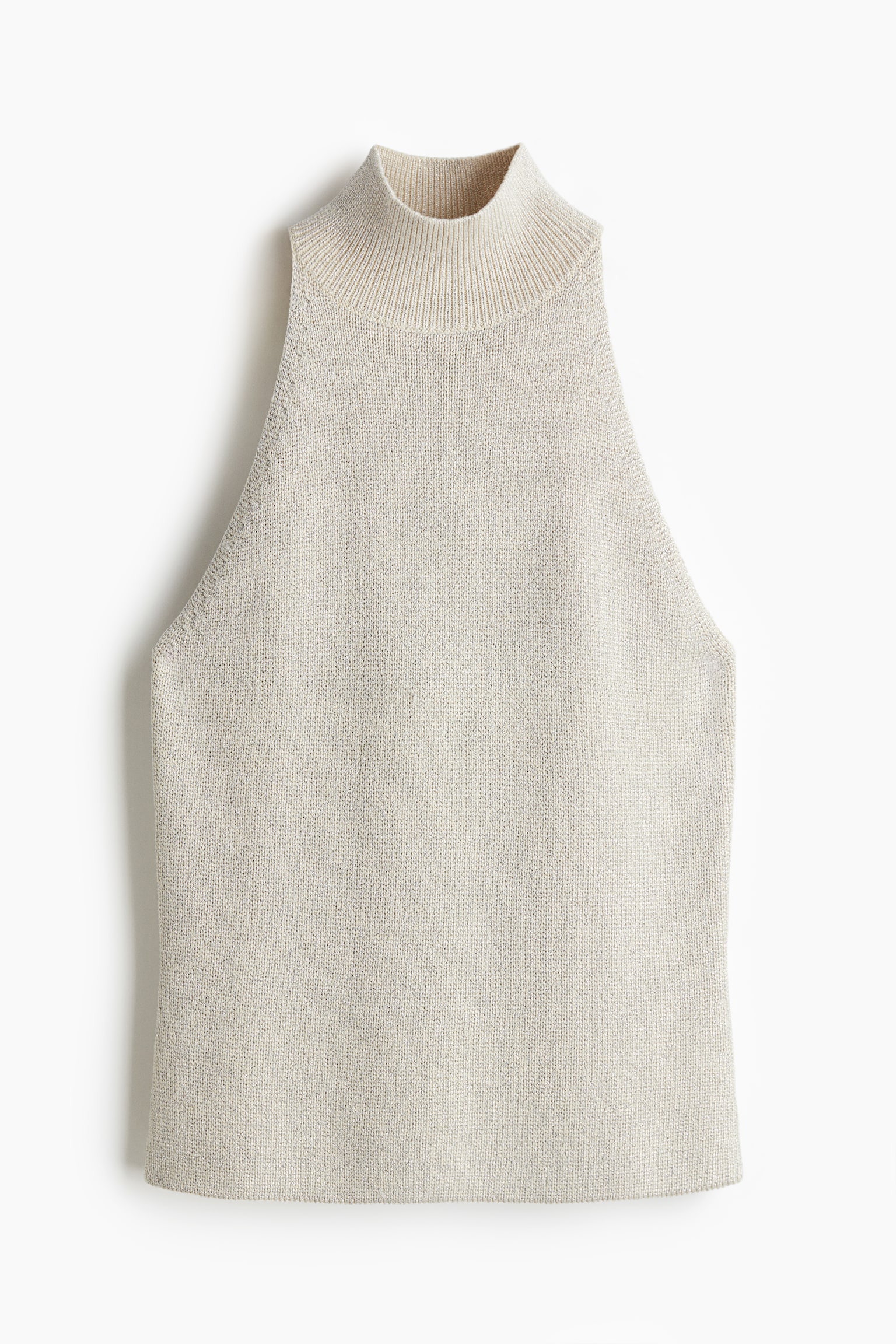 High neck Knit Top - Natural white/Glittery - 2