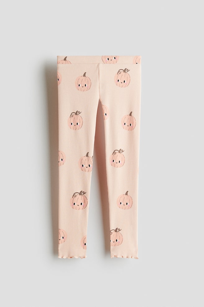Legging en coton côtelé - Pêche/citrouilles/Rose clair/chevaux/Bleu/fleuri/Blanc/cœurs - 1