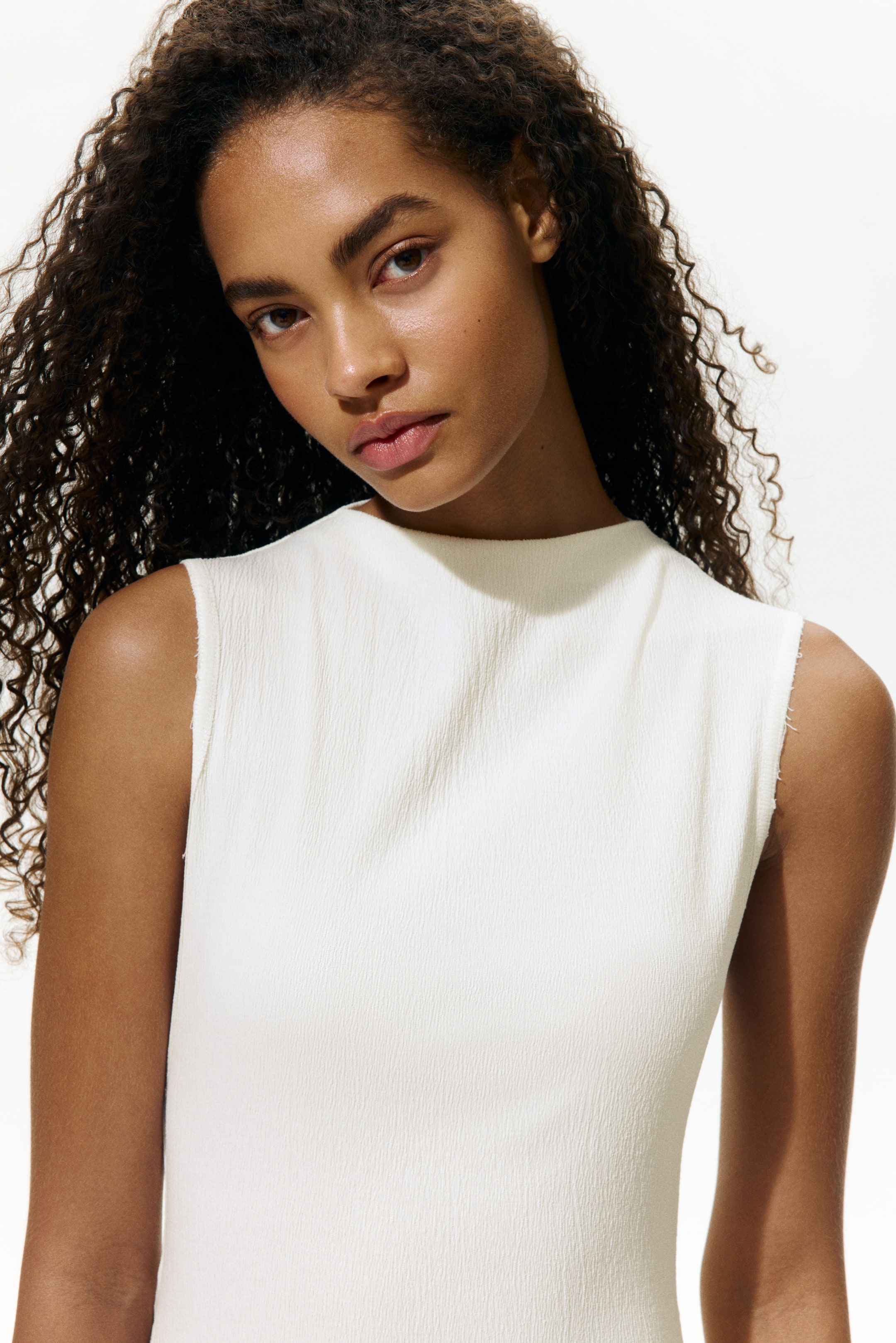 Crinkled Boat-Neck Dress