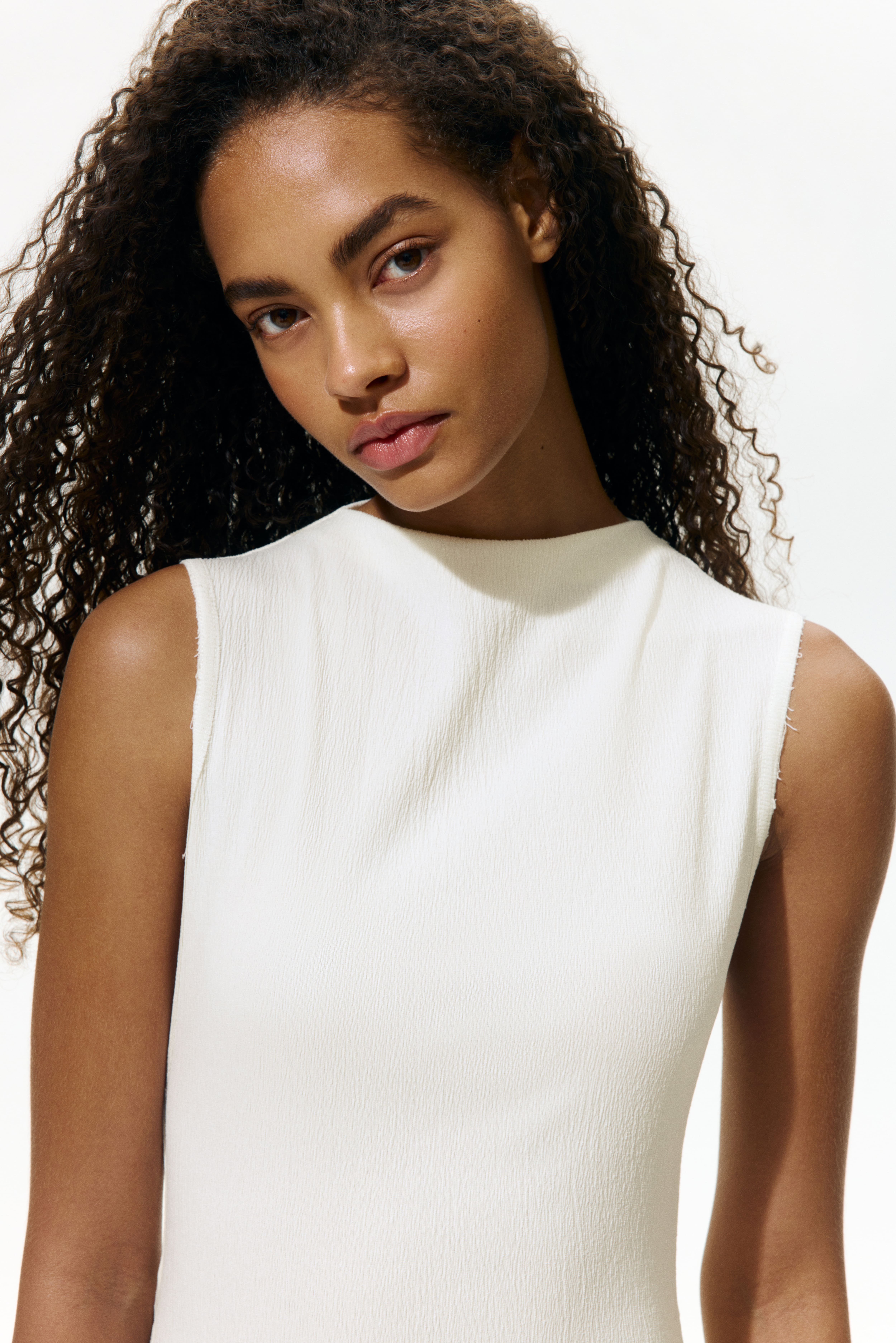 Crinkled Boat-Neck Dress