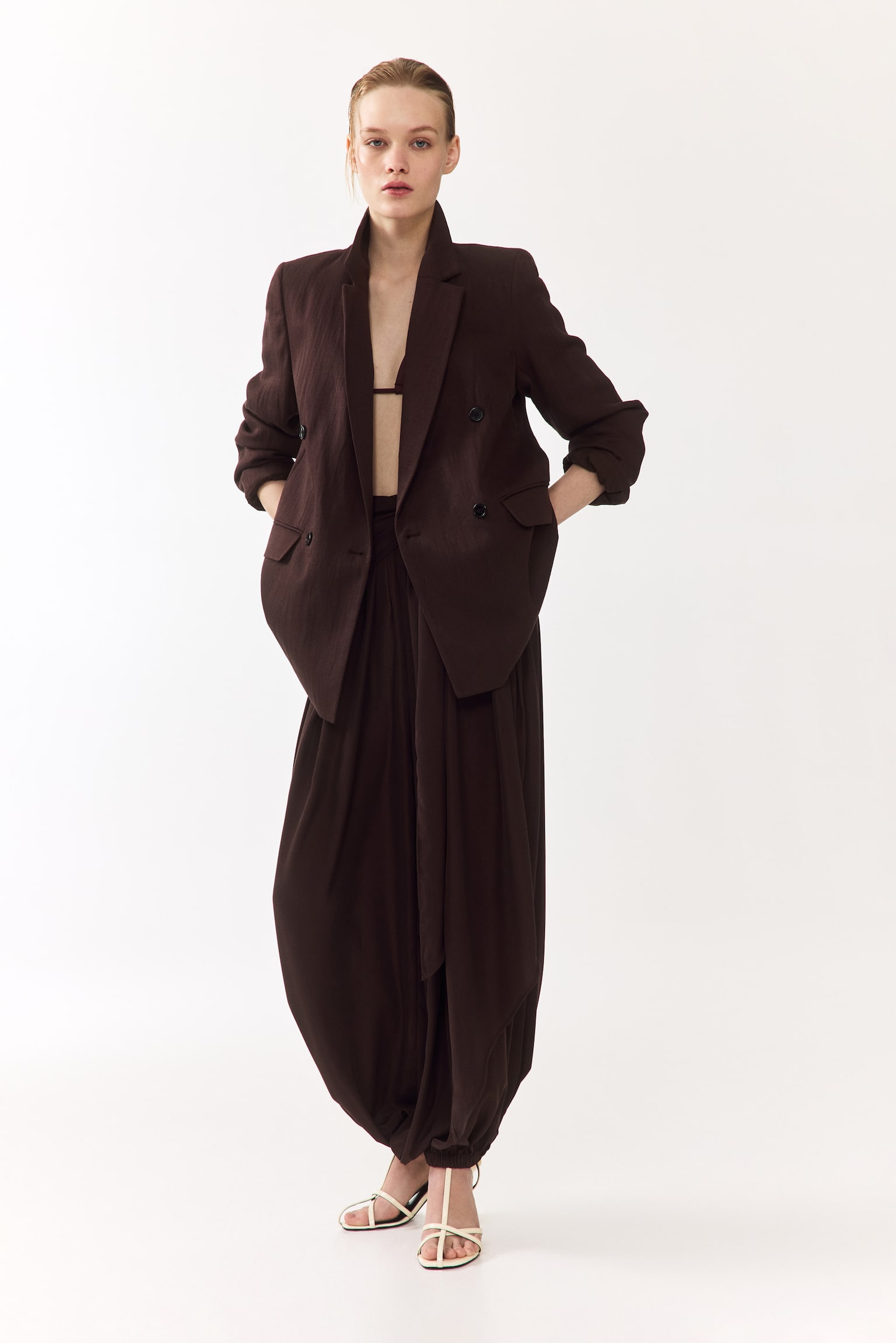 Женский пиджак H&M Double-Breasted Blazer, цвет: Тёмный коричневый — фото 4
