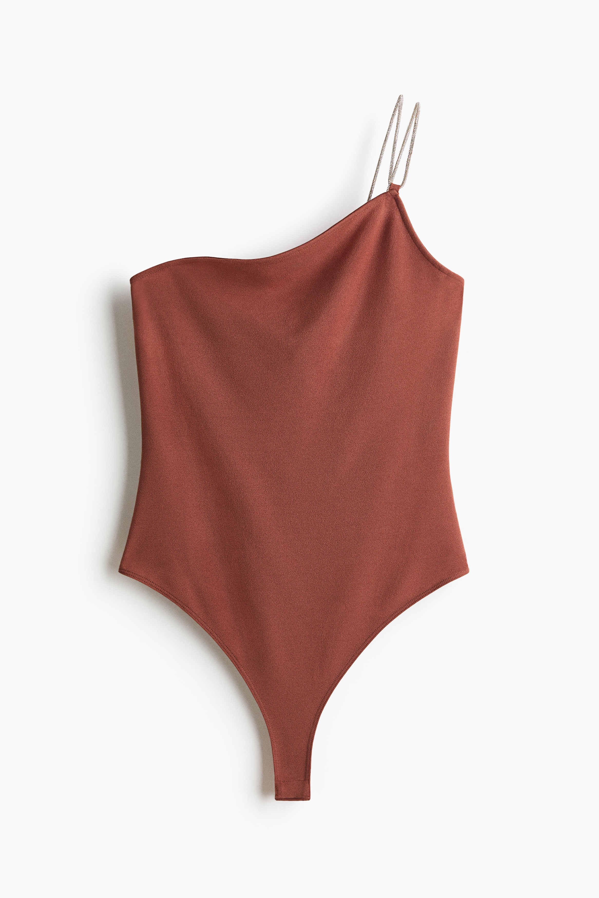 Rhinestone Strap One Shoulder Bodysuit - Dusty brown/Cream/Black