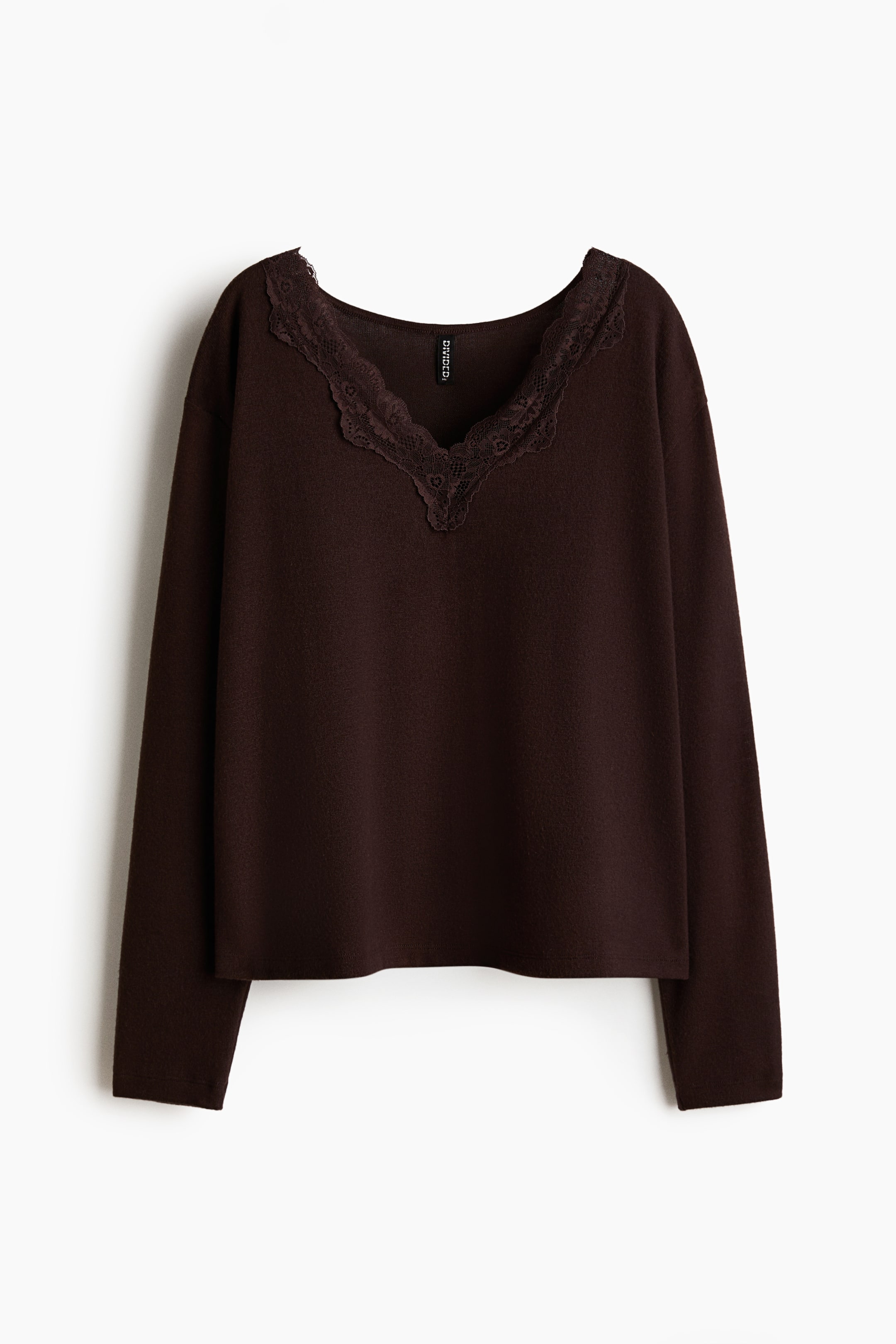 Größeres Bild anzeigen: Strickshirt mit Spitze - Dunkelbraun - Ladies | H&M AT 1