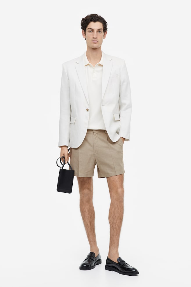 Regular Fit Linen-blend tailored shorts - Mole/White - 1