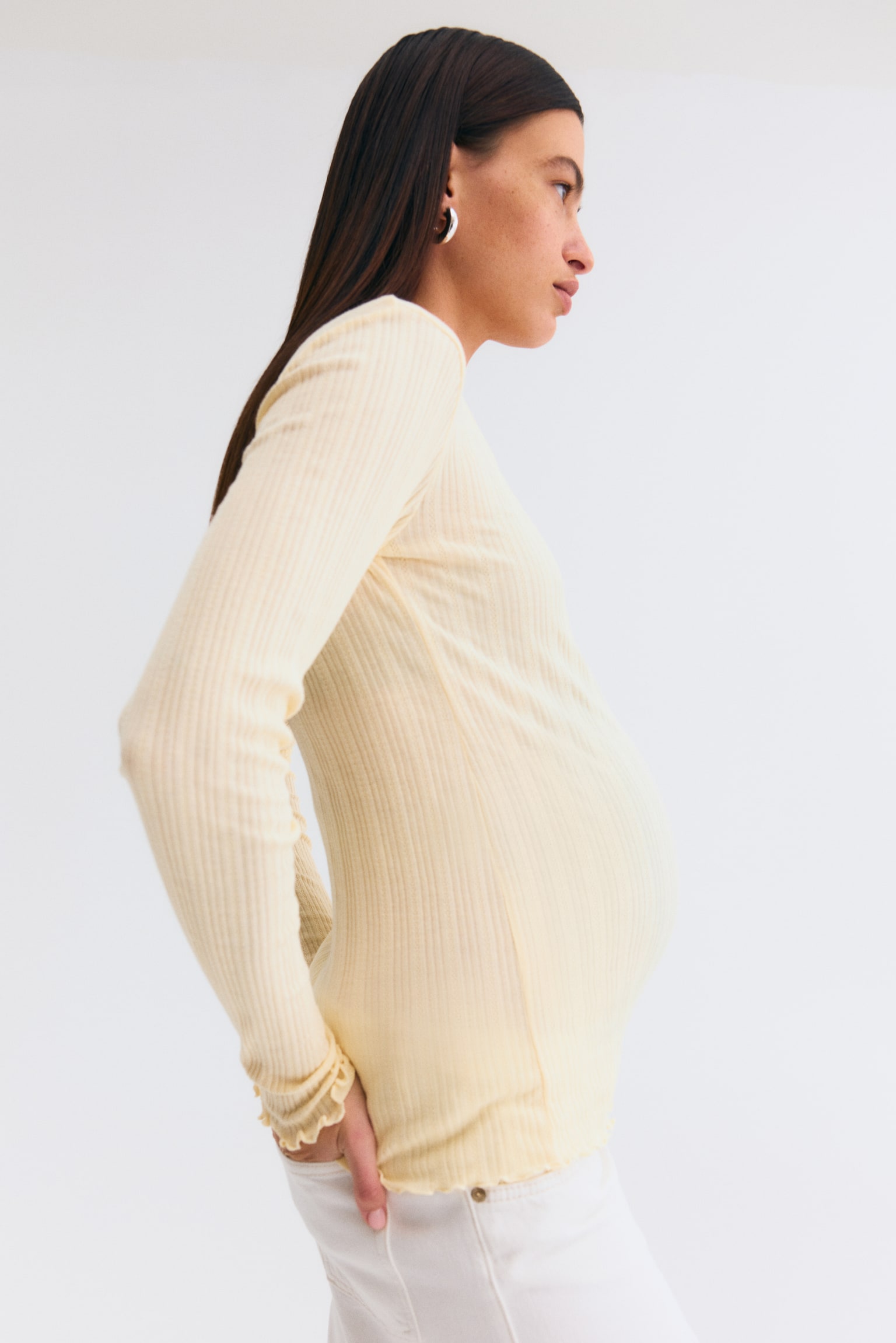 MAMA Pointelle-knit top - Light yellow/Dark brown - 6